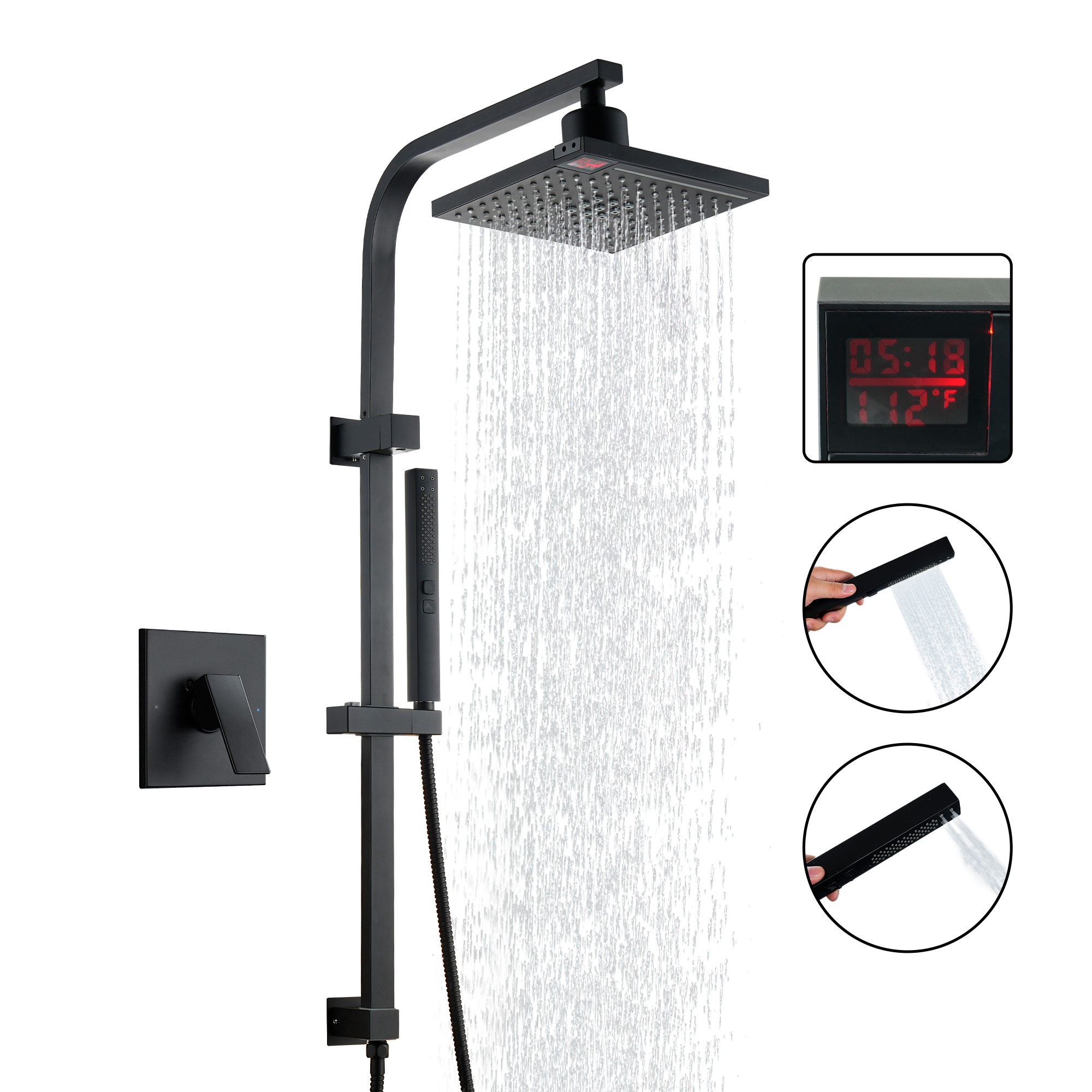 8.5-inch Pressure-Balanced Shower System with Digital Temperature Display