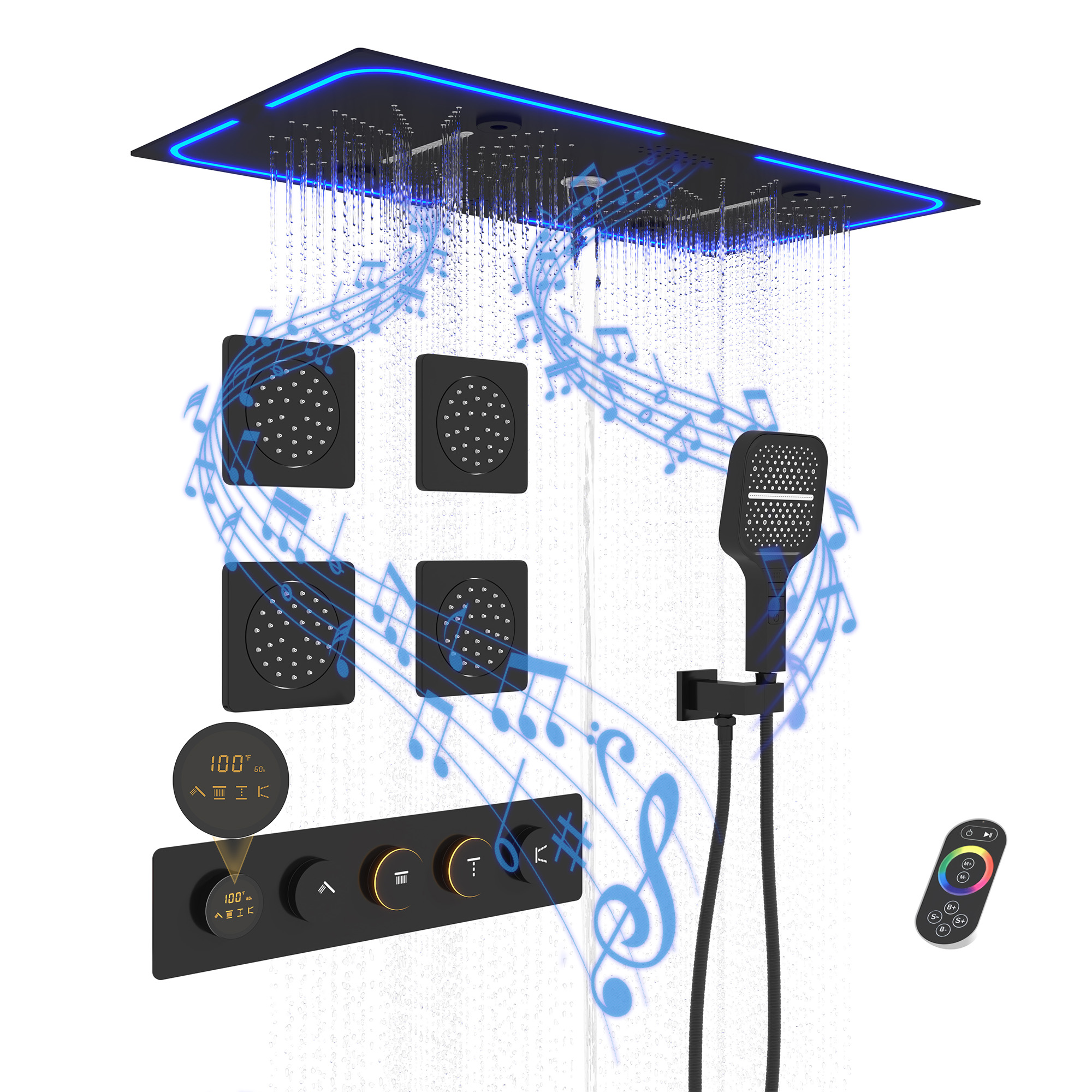 27.55*13.78 inch 4-Function Luxury Digital Shower System with LED & Bl