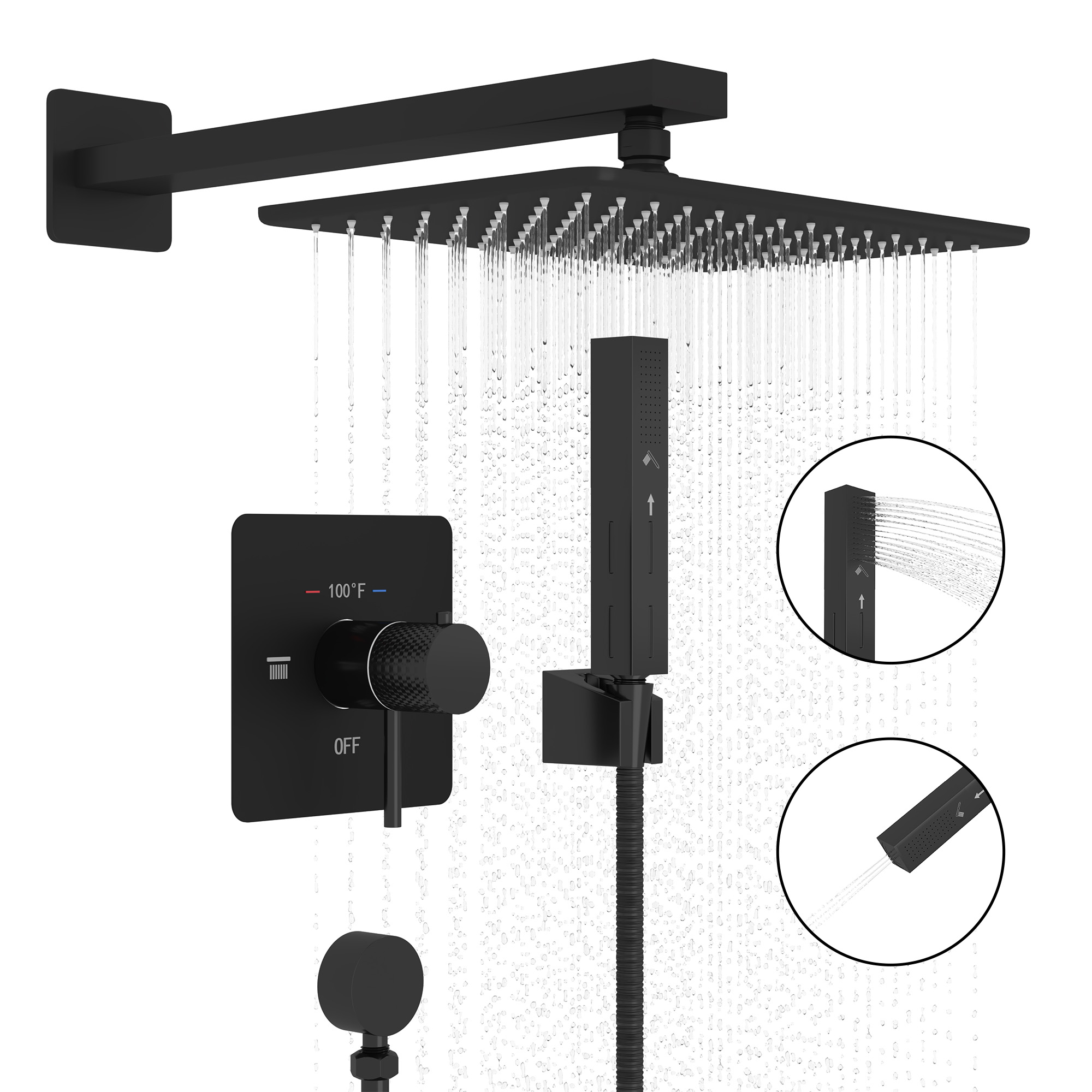 11.8*7.8 inch Coaxial Thermostatic Shower System with 2-Function Handheld