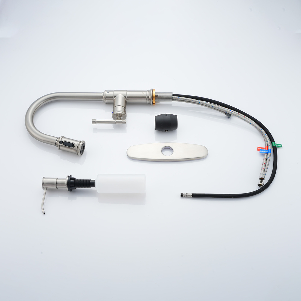 Single Handle Pull-Down Kitchen Faucet with Soap Dispenser