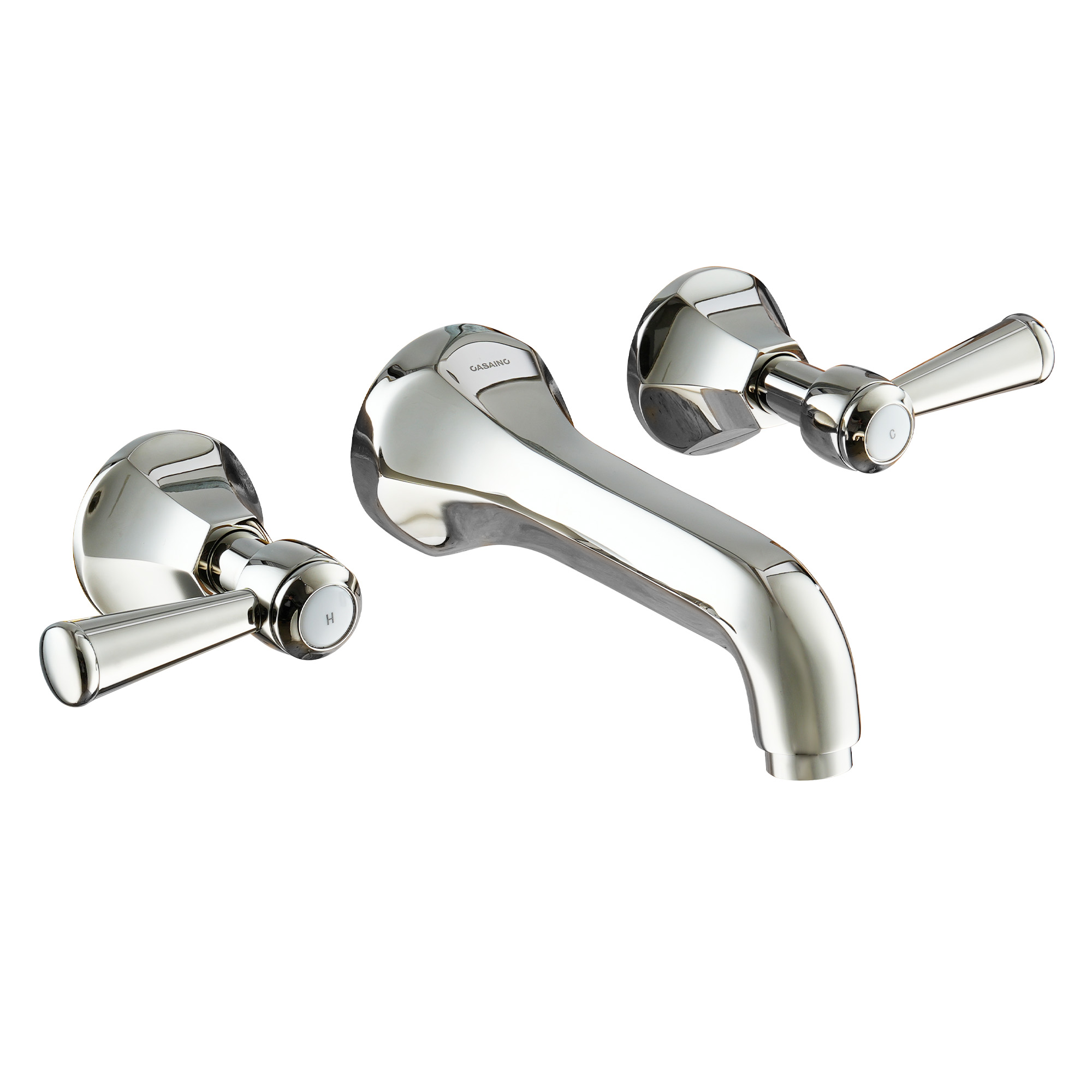 Polished Nickel Dual Handle Wall Mounted Bathroom Faucet - HEXAGON