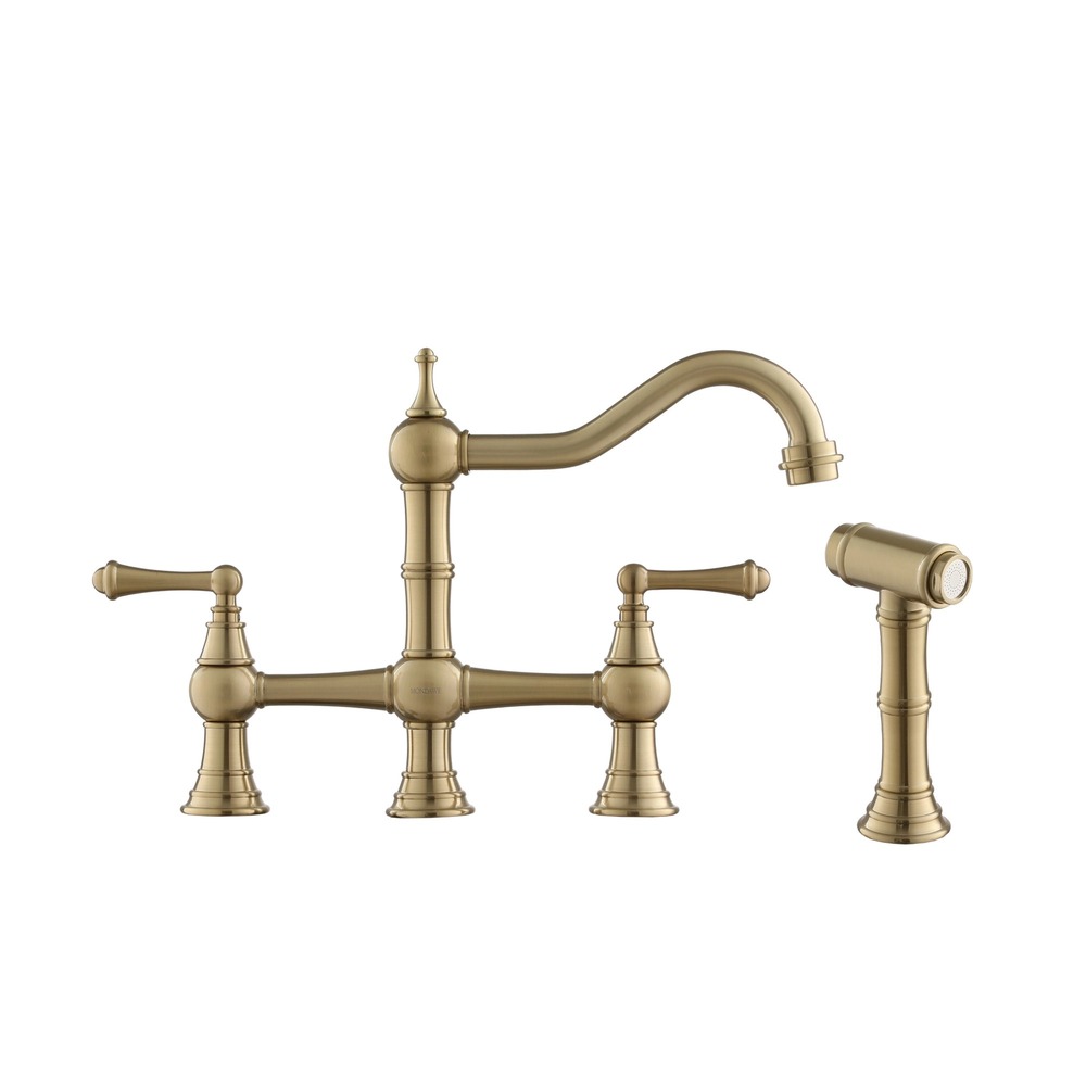 Vintage Dual-Handle Brass Kitchen Faucet with Side Spray