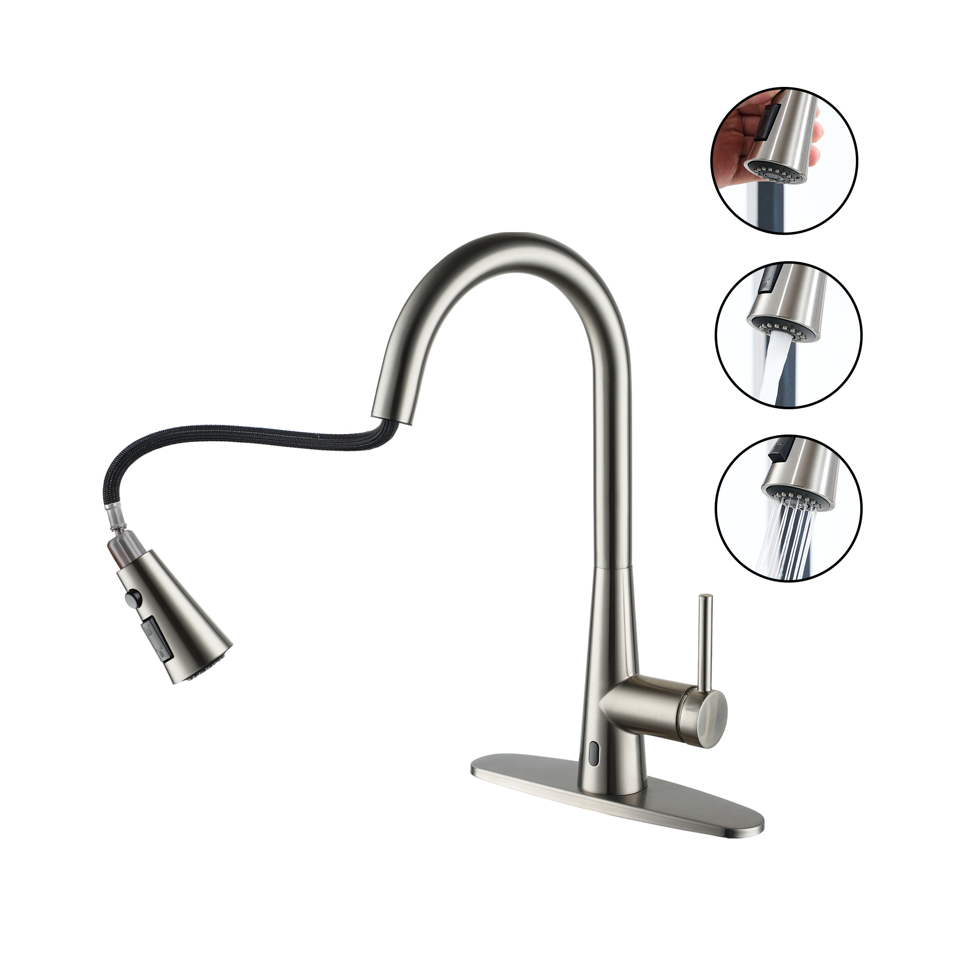 Touchless Single Handle Pull-Down Kitchen Faucet with Infrared Sensing Retractable Hose