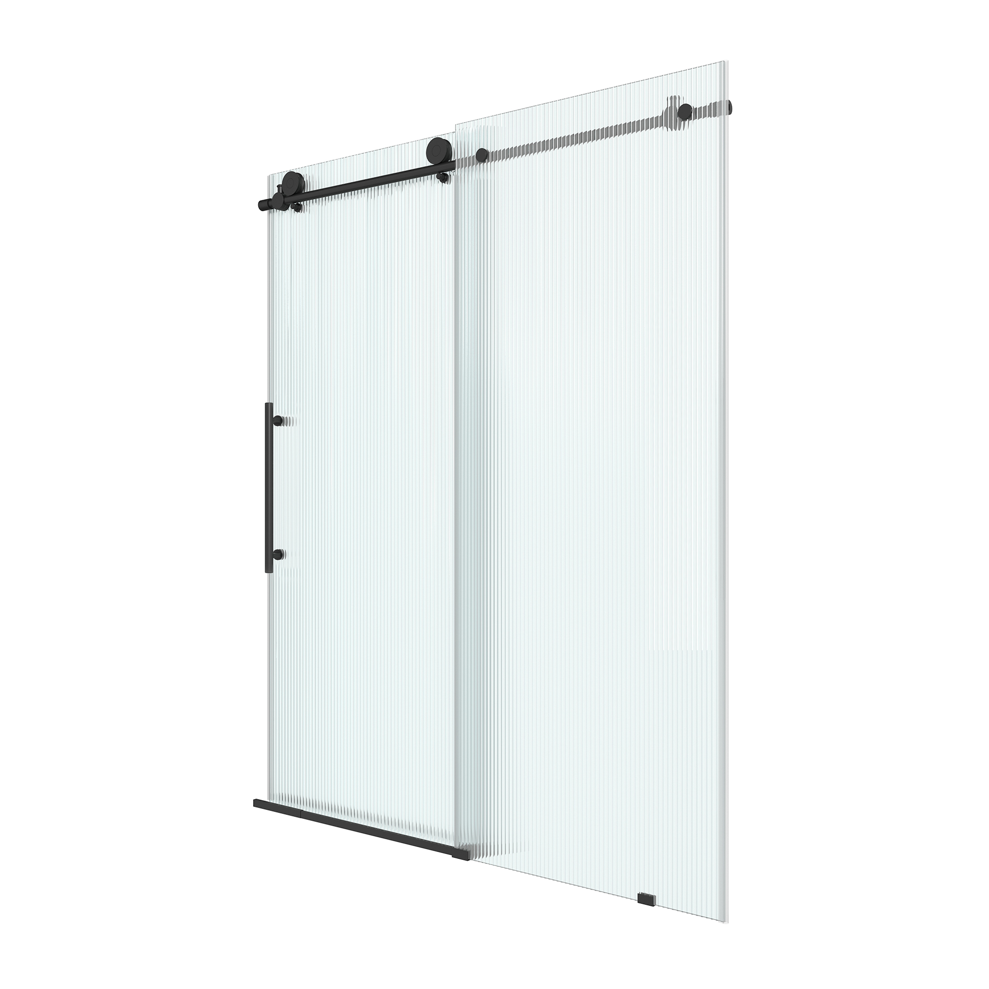 60"x76" Single Sliding Frameless Shower Door with SGCC Certified Fluted Tempered Glass