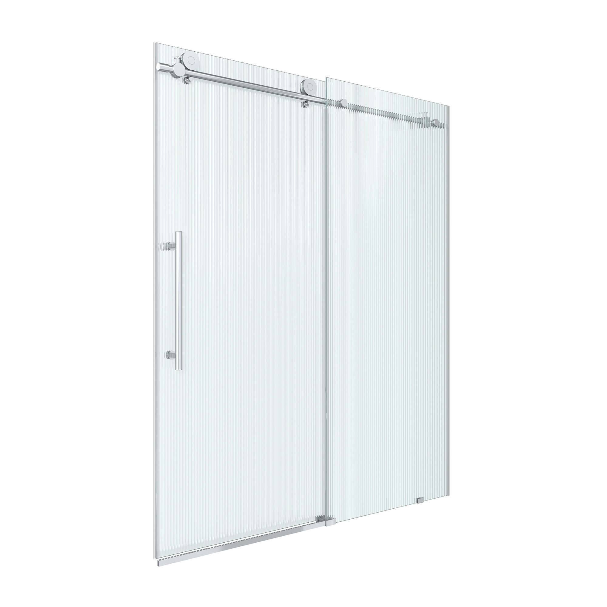 60"x76" Single Sliding Frameless Shower Door with SGCC Certified Fluted Tempered Glass