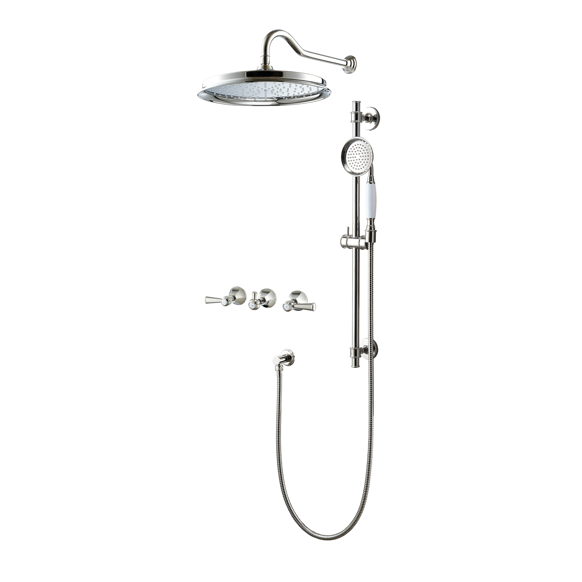Polished Nickel 2-Function Wall Mounted Shower System with Hand Shower - HEXAGON