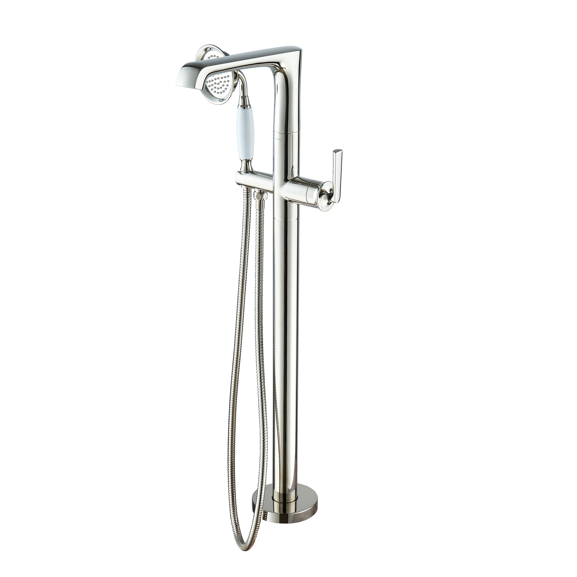 Polished Nickel Freestanding Floor Mount Bathtub Faucet with Hand Shower - HEXAGON
