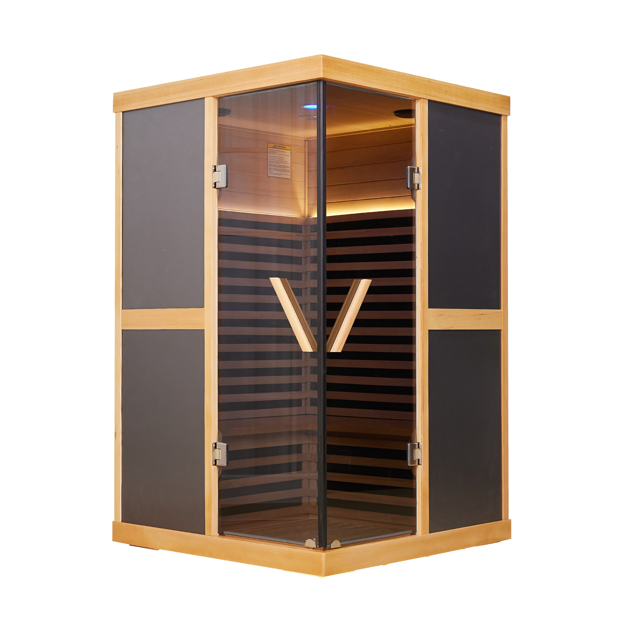 Hemlock Wood Double Person V-Shaped Infrared Sauna with Dual Glass Doors