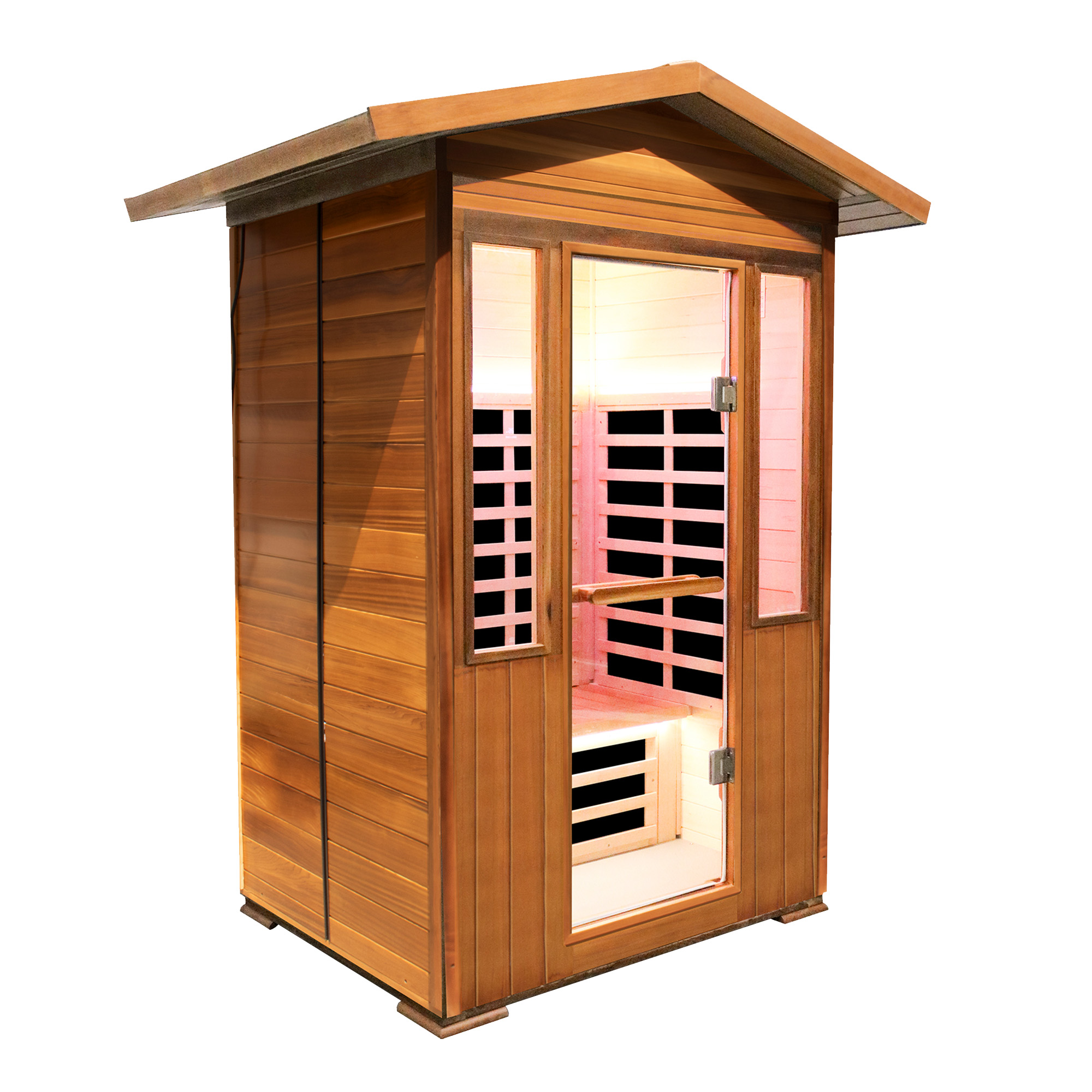 Peak Roof Outdoor Red Cedar Infrared Sauna with Bluetooth & Lighting