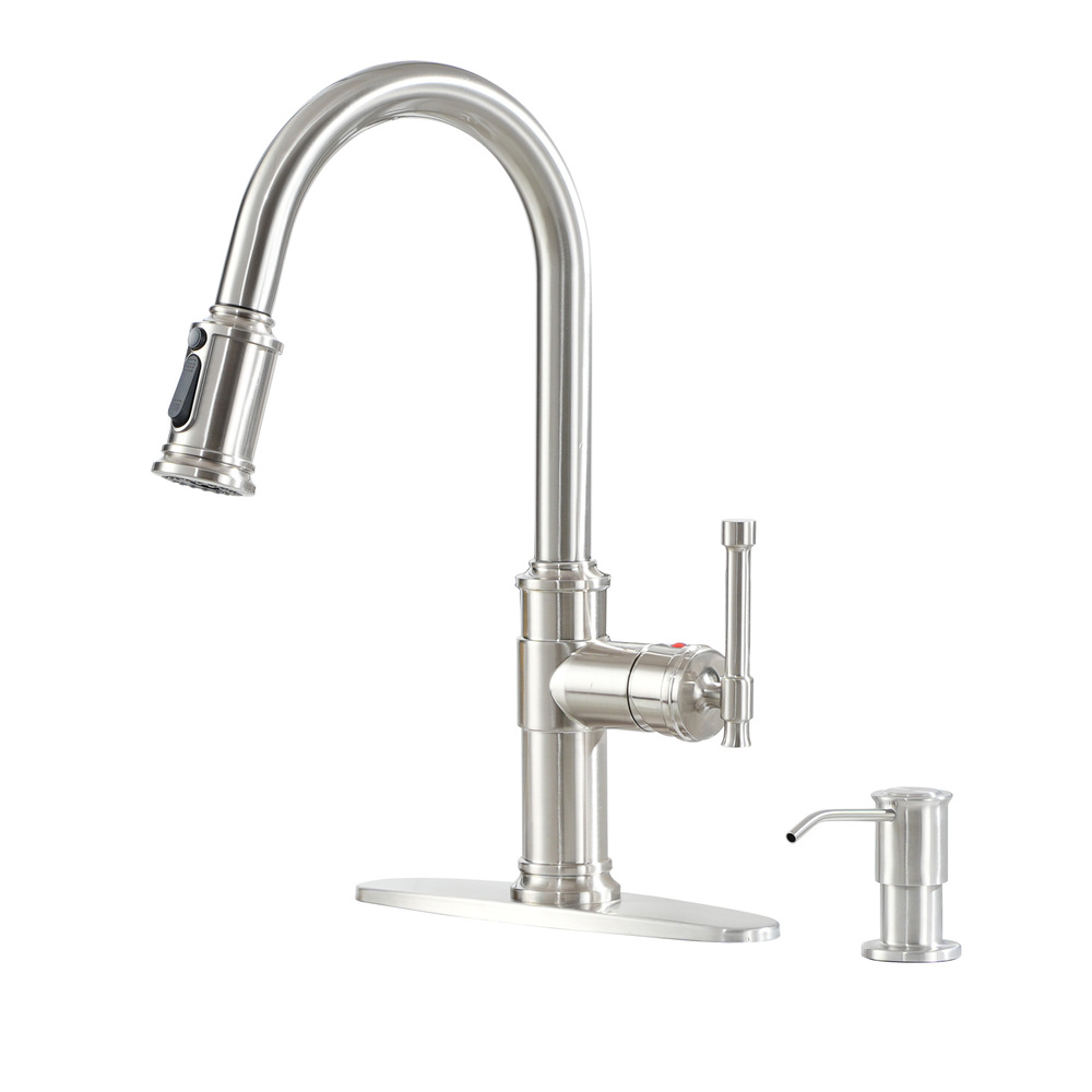 Single Handle Pull-Down Kitchen Faucet with Soap Dispenser