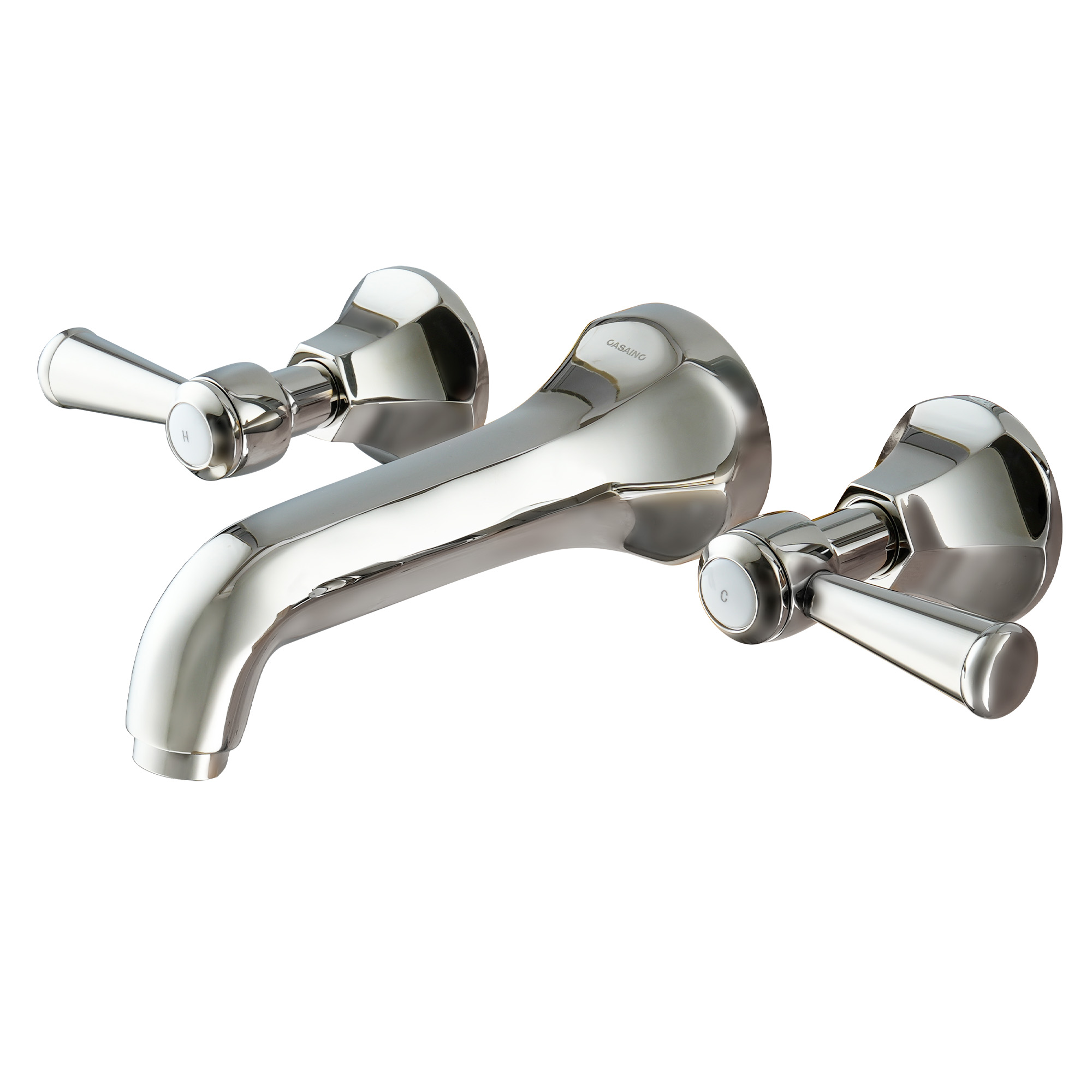 Polished Nickel Dual Handle Wall Mounted Bathroom Faucet - HEXAGON