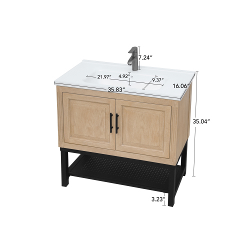 Freestanding Bathroom Vanity with White Ceramic Sink & Hot and Cold Faucet
