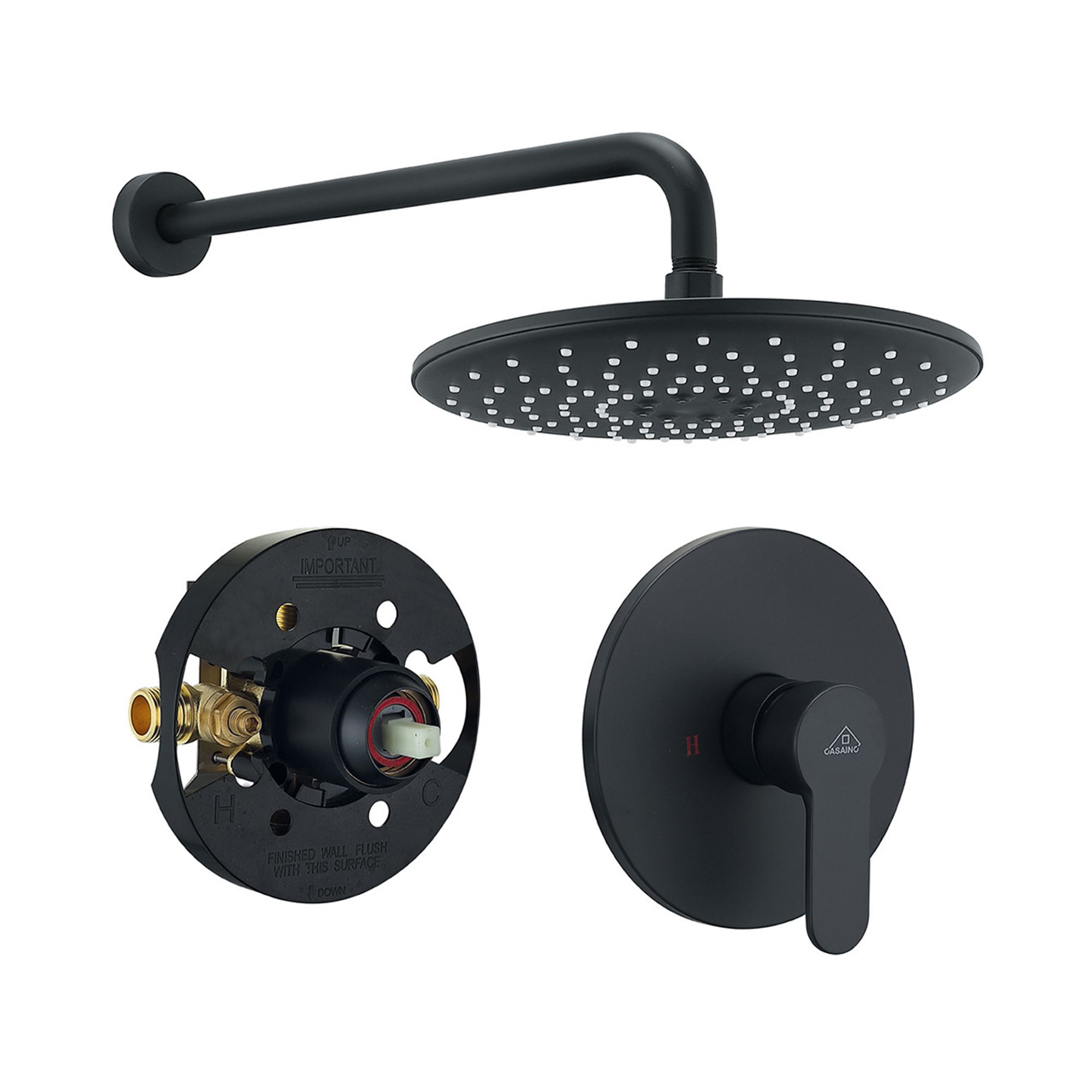10" Round Shower Faucet in Matte Black with Pressure Balanced Valve