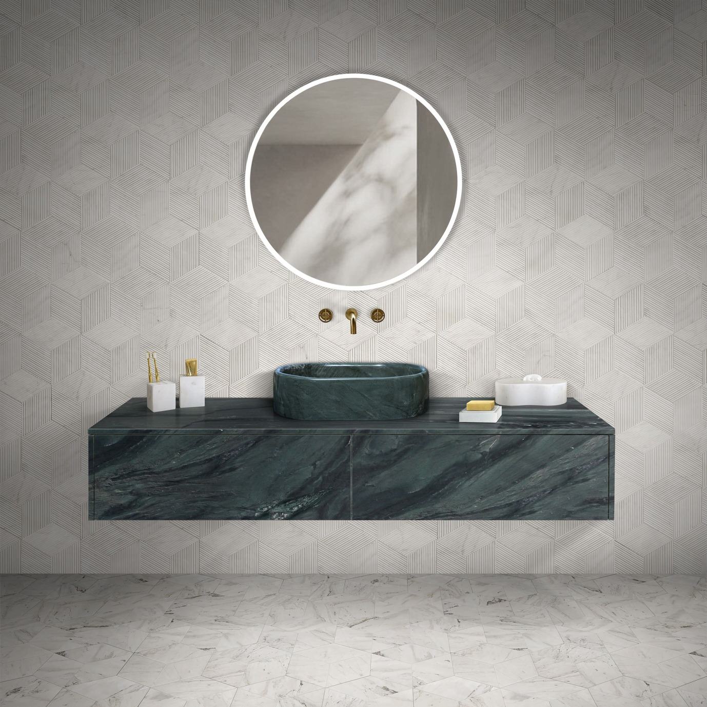 23.6" Natural Marble Vessel Sink with Polished Finish – Real Stone Bathroom Basin in  Beige Gold/White Natural/Gray/Green