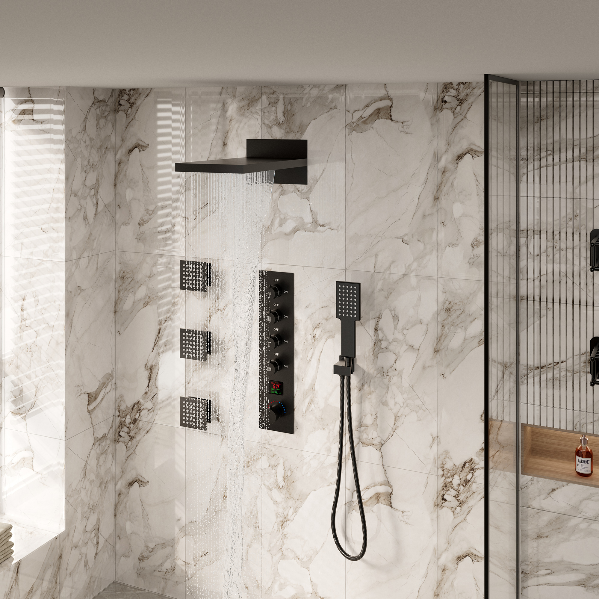 22" Luxury Thermostatic Shower System with Digital Temperature Display