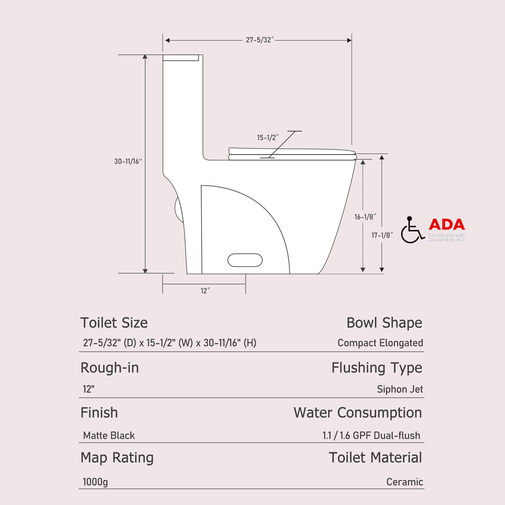 Dual-Flush 1.1/1.6 GPF Elongated One-Piece Toilet with Soft-Close Seat