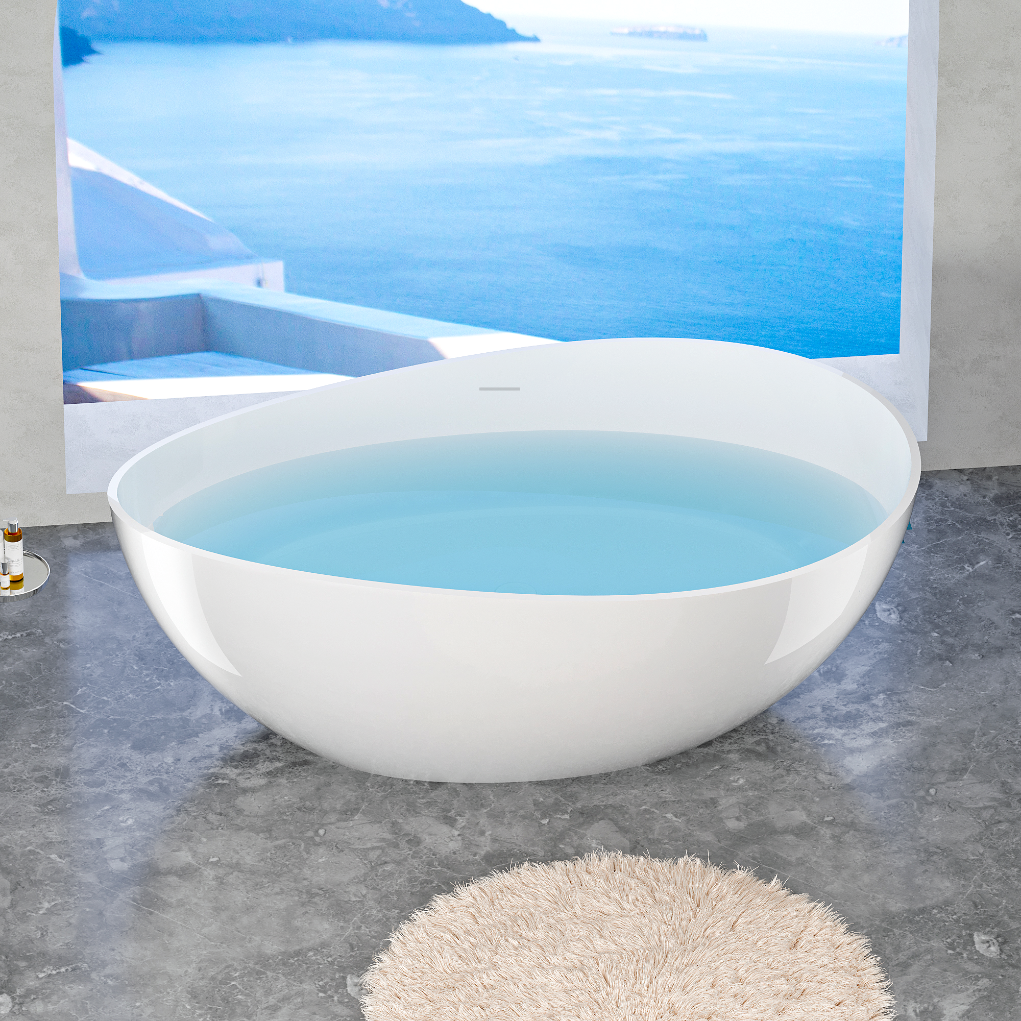 63" Unique Shaped Solid Surface Freestanding Bathtub with Warm-Touch Insulation