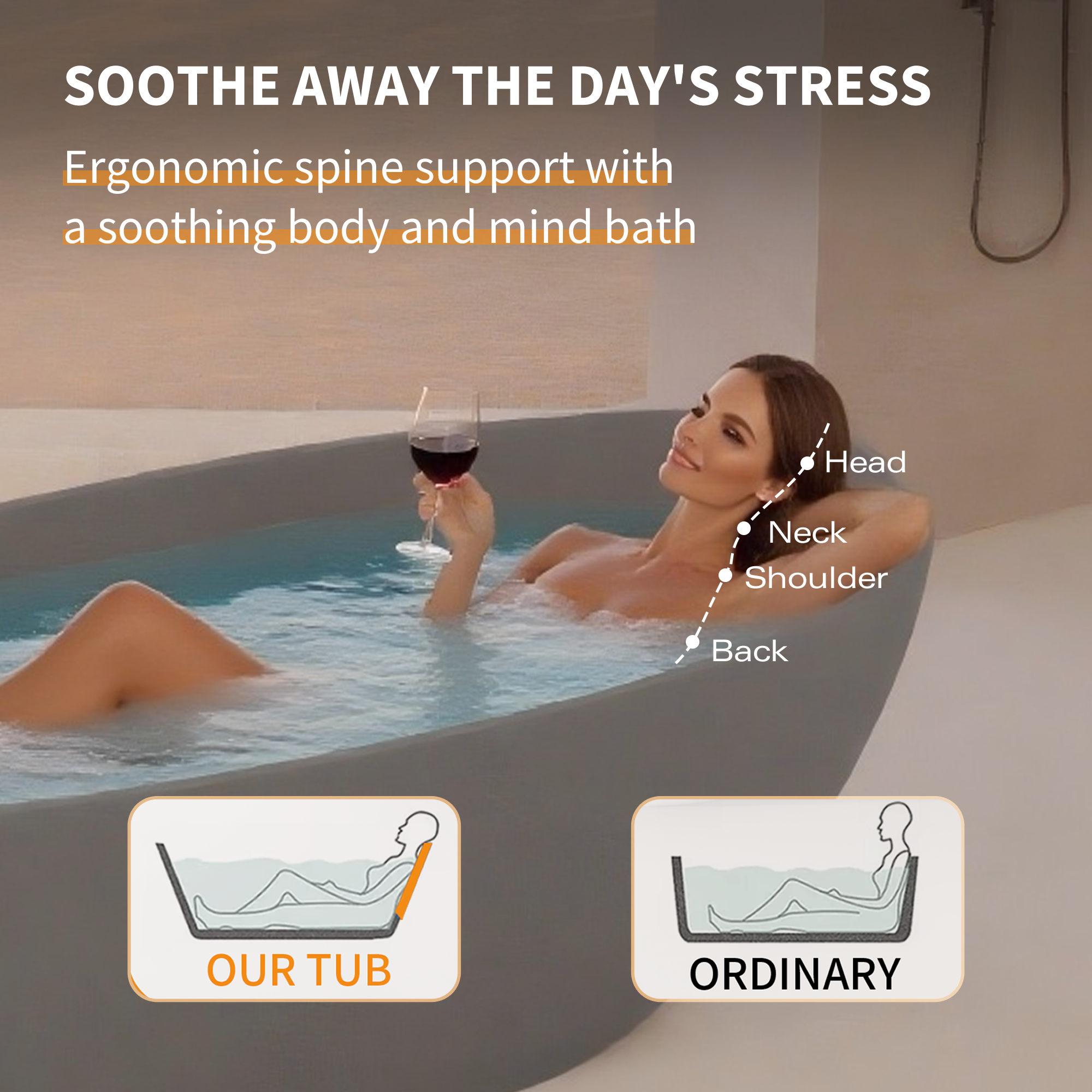 65" Freestanding Solid Surface Bathtub with Overflow, Pop-up Drain andSanding Sponge