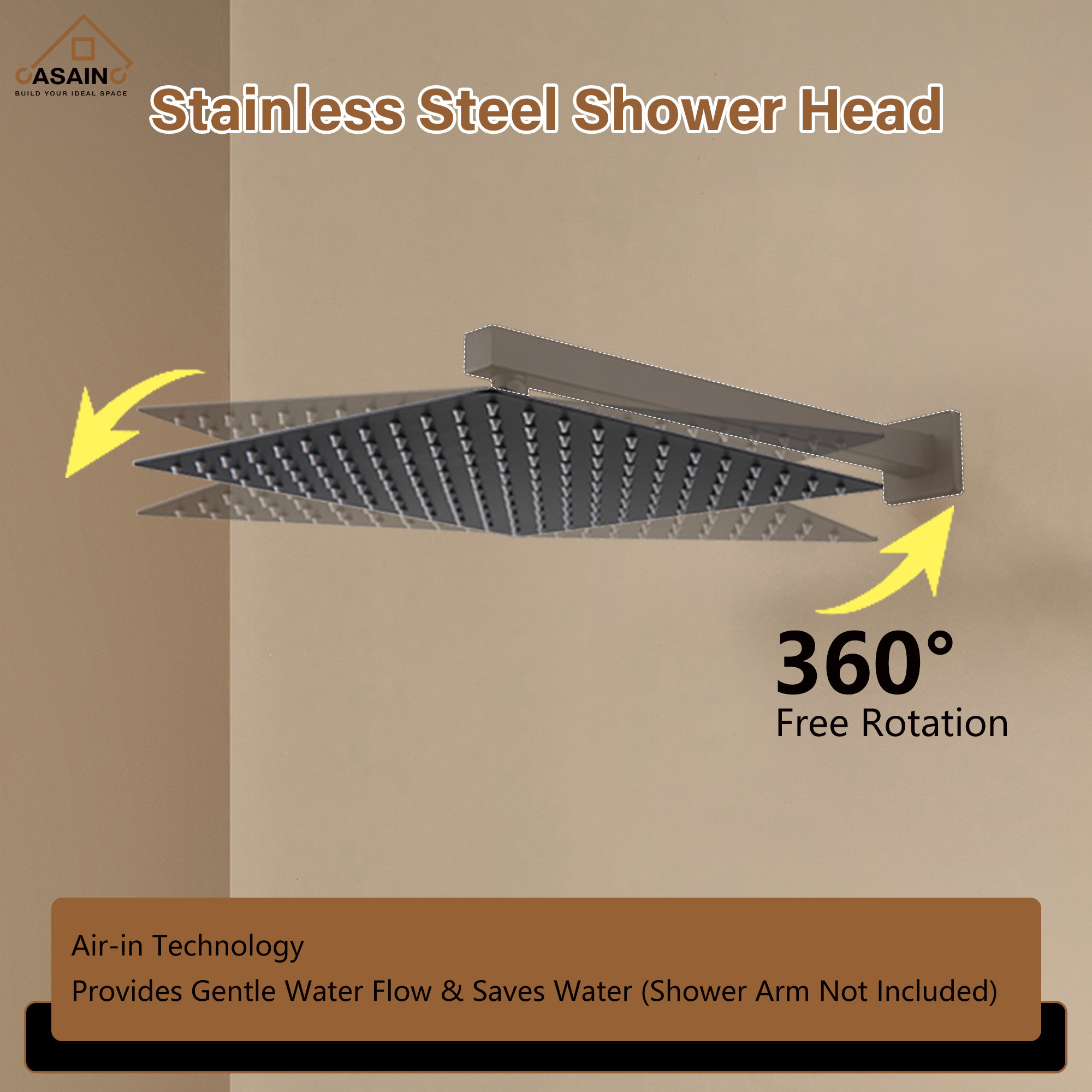10"/12" Rain Shower Head Stainless Steel Square Showerhead