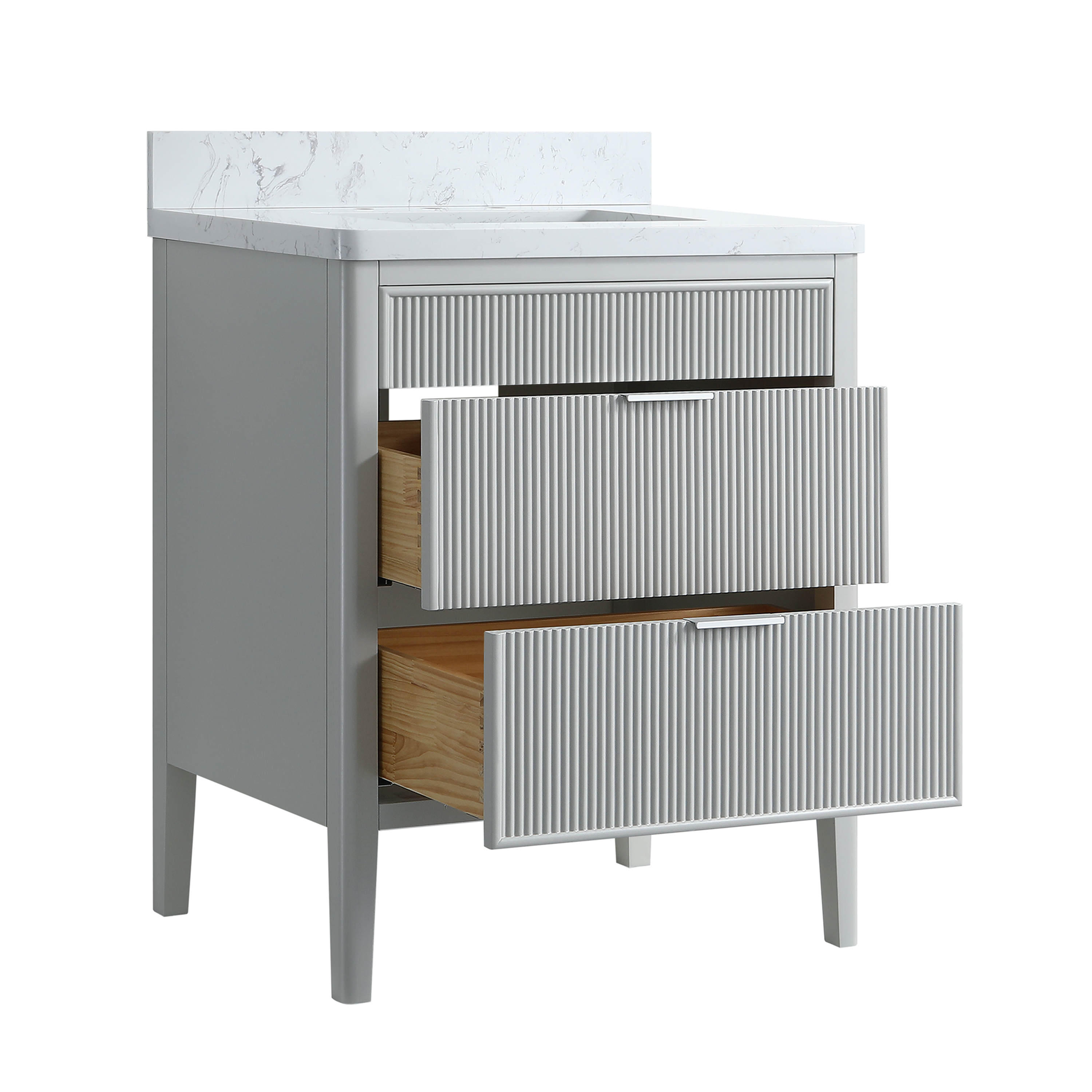 30"/36"/48" Freestanding Single Sink Bathroom Vanity with Solid Wood Construction & Marble Top