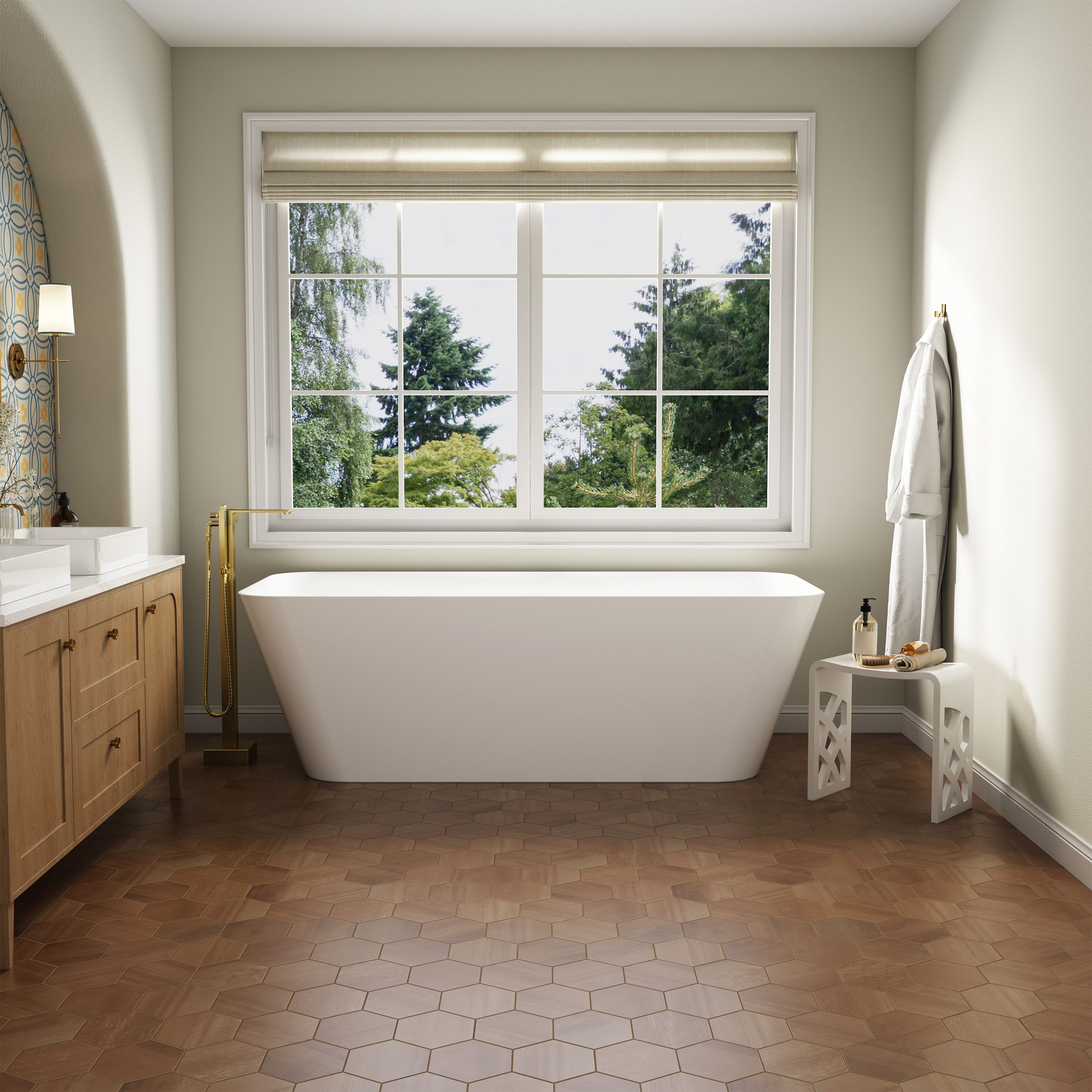 67" Rectangular Solid Surface Freestanding Soaker Tub in Matte White