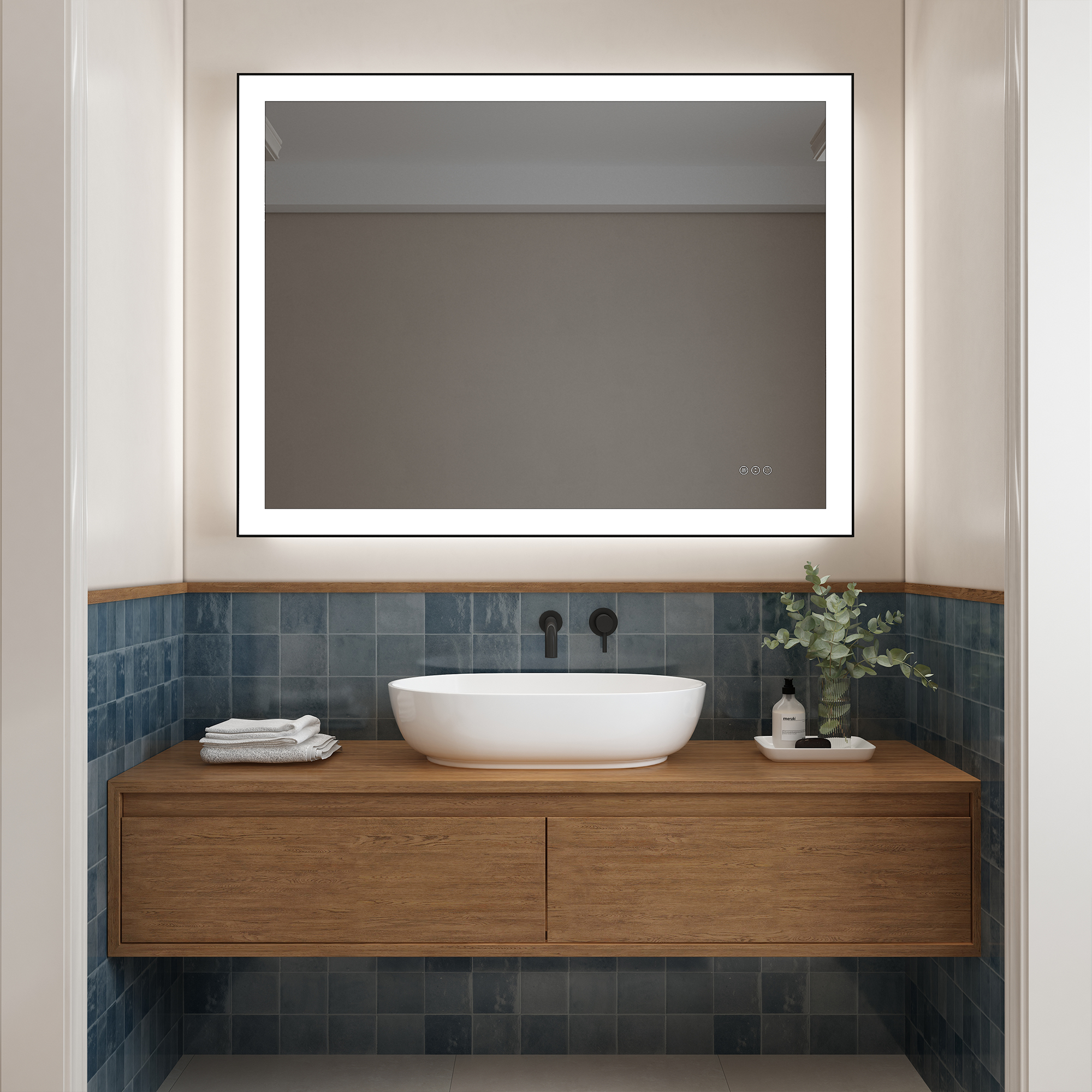 Tempered Glass LED Mirror with Aluminum Frame for Bathroom Vanity