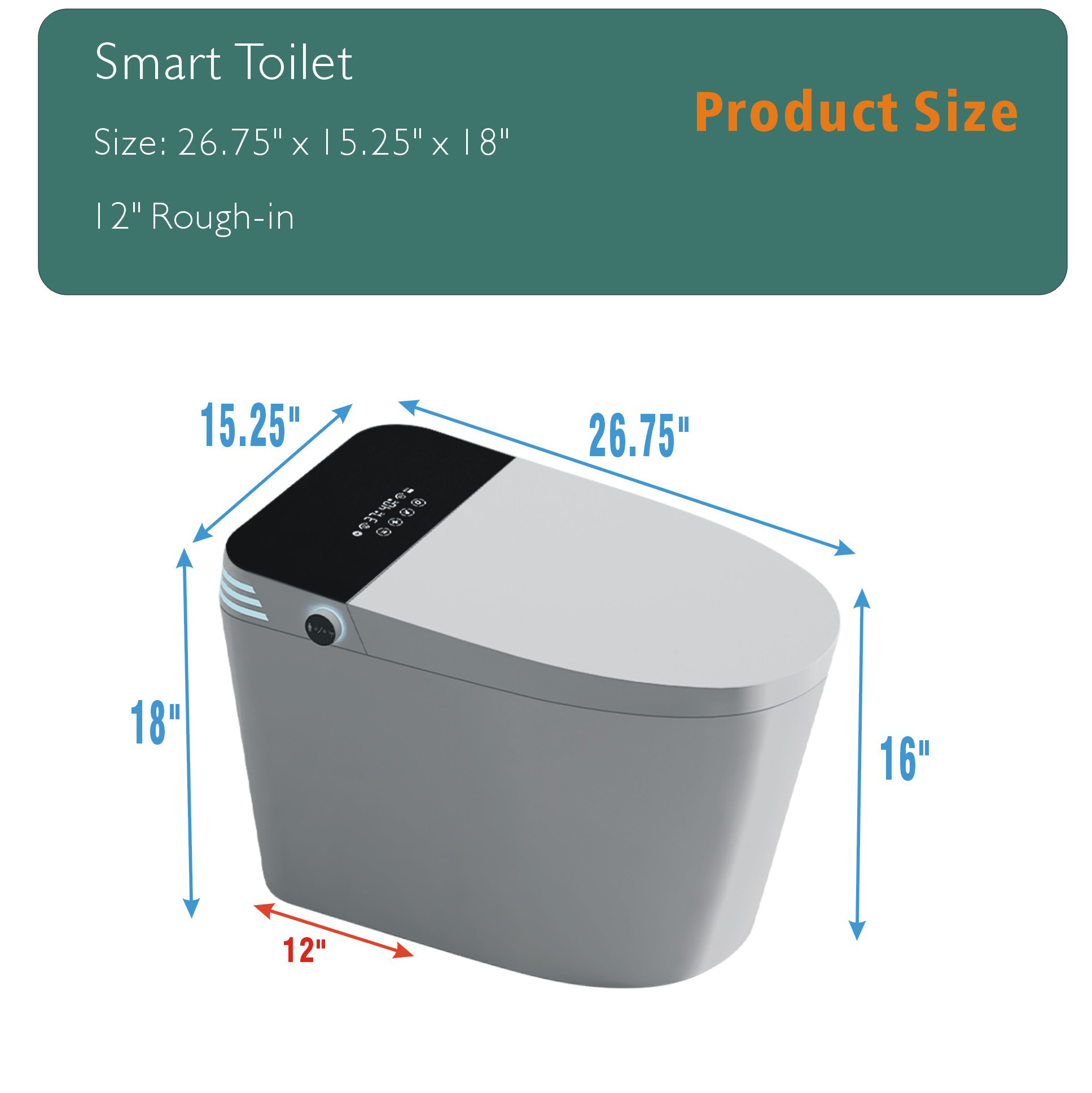 Tankless Black Panel Smart Toilet with Auto Flush, Heated Seat & Bidet Functions