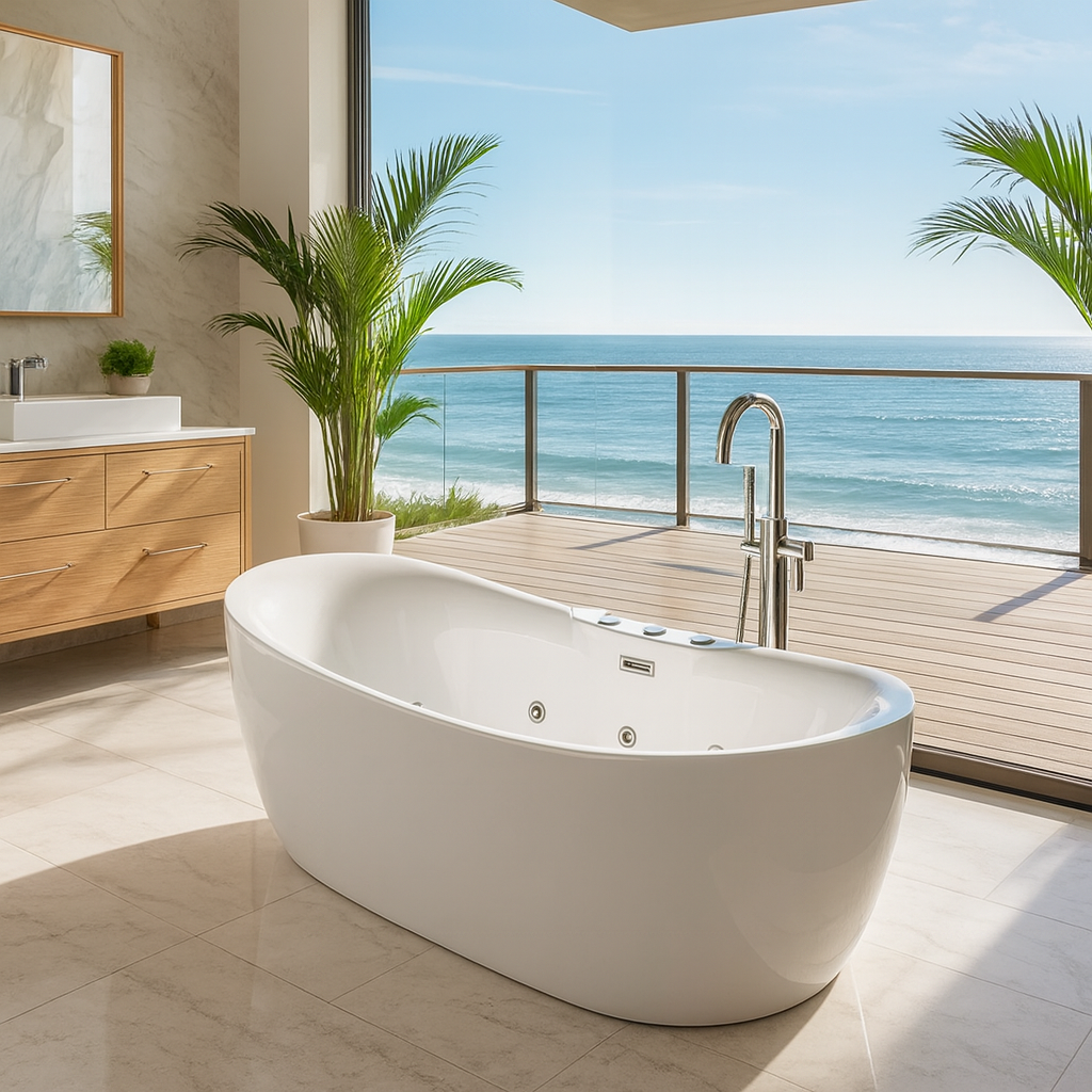 71" Freestanding Oval Whirlpool Massage Bathtub with Water Jests & Chromotherapy Lights