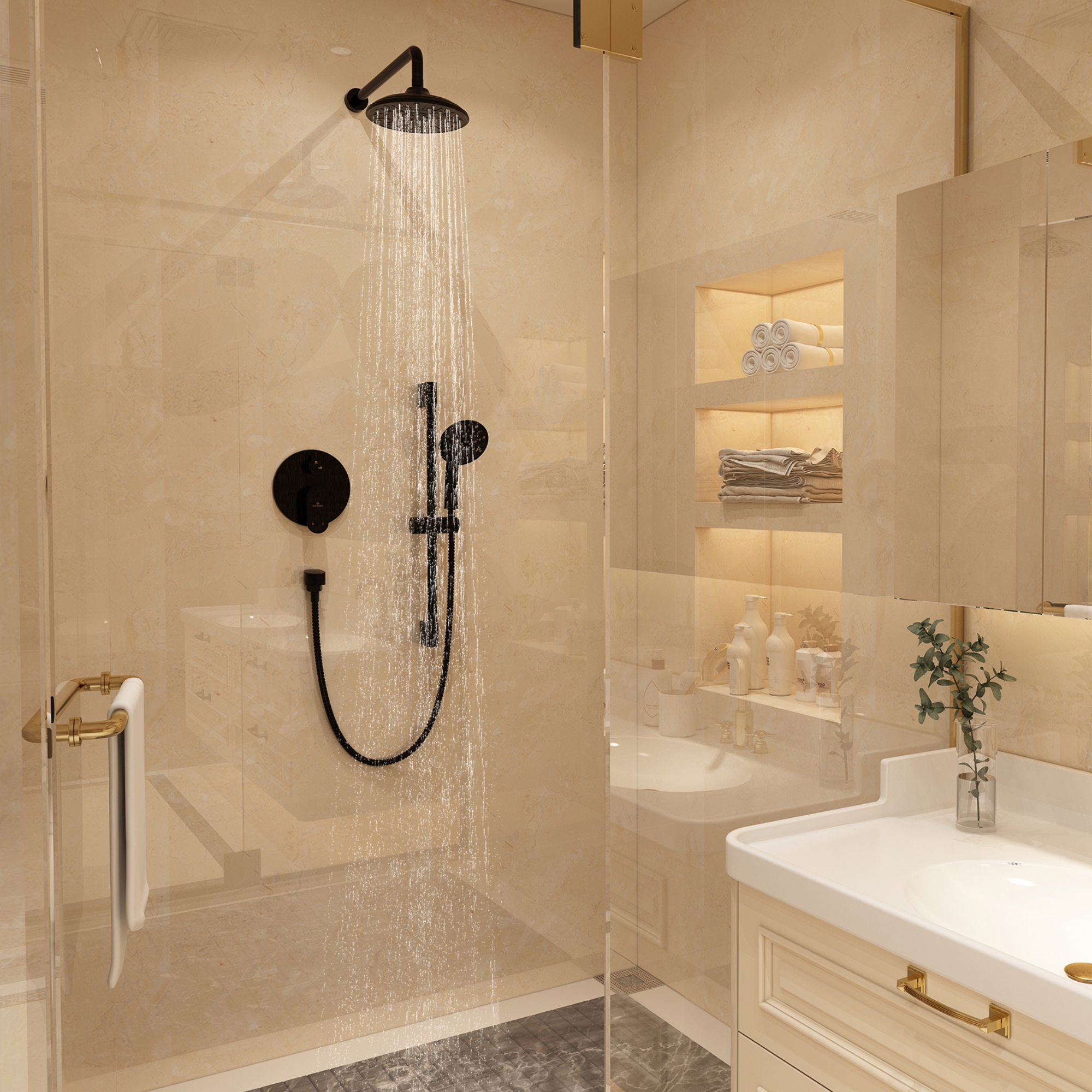 8-inch Rain Shower Head System with Pressure Balance Valve