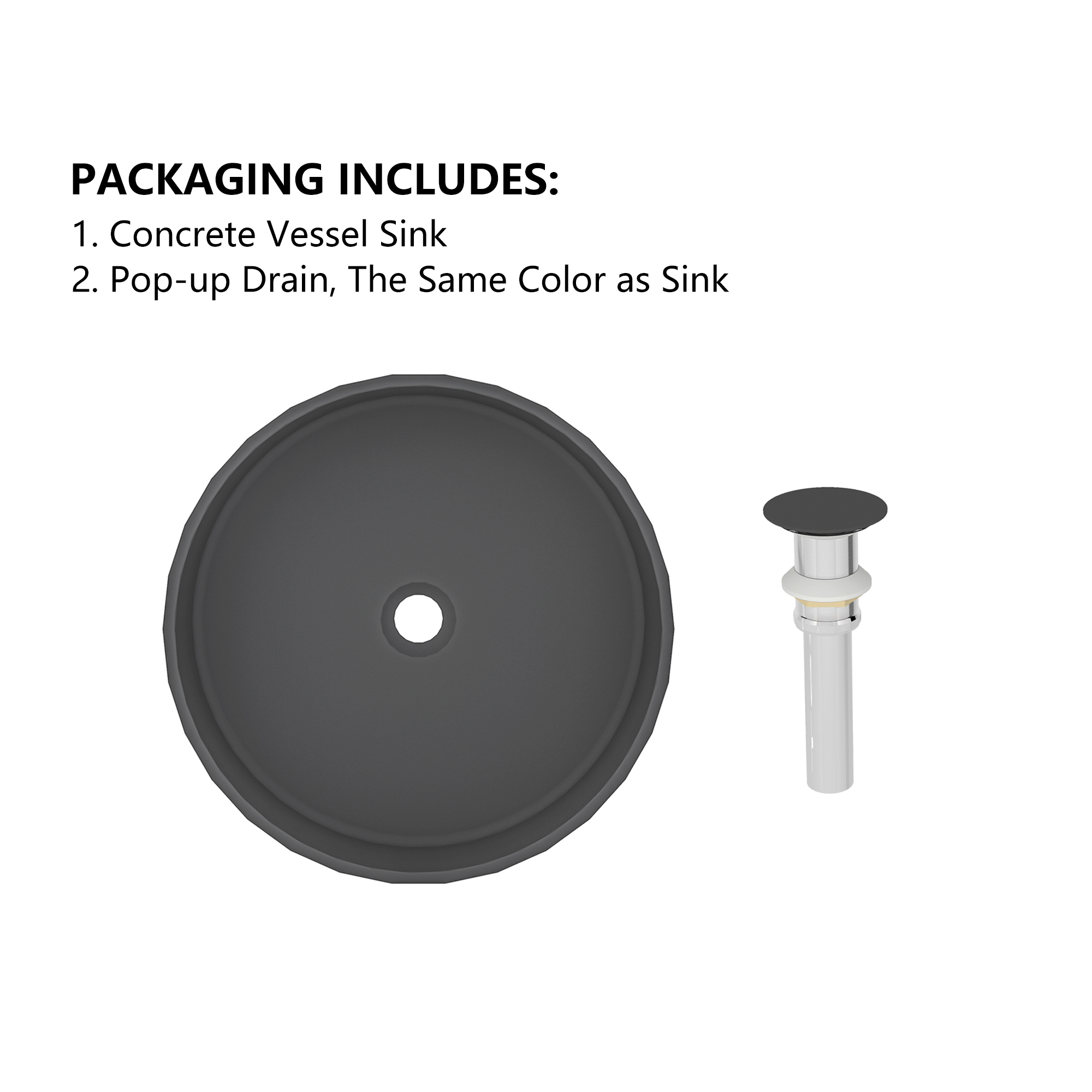 17in Bathroom Concrete Round Vessel Sink with Drainer in Black Earth / Mottled Bluish Grey / Taupe Clay