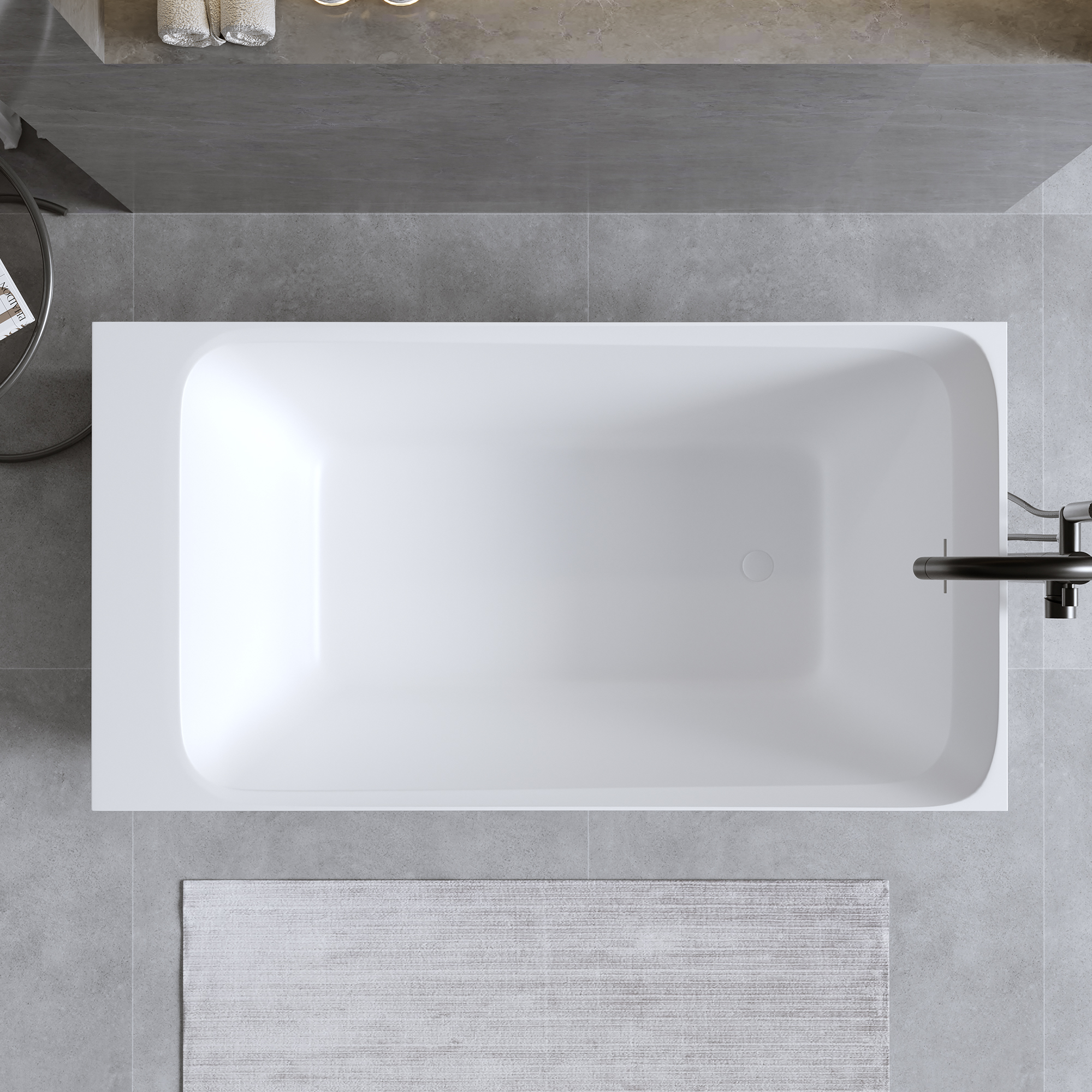 51" Modern Freestanding Stone Resin Soaking Bathtub in Matte White