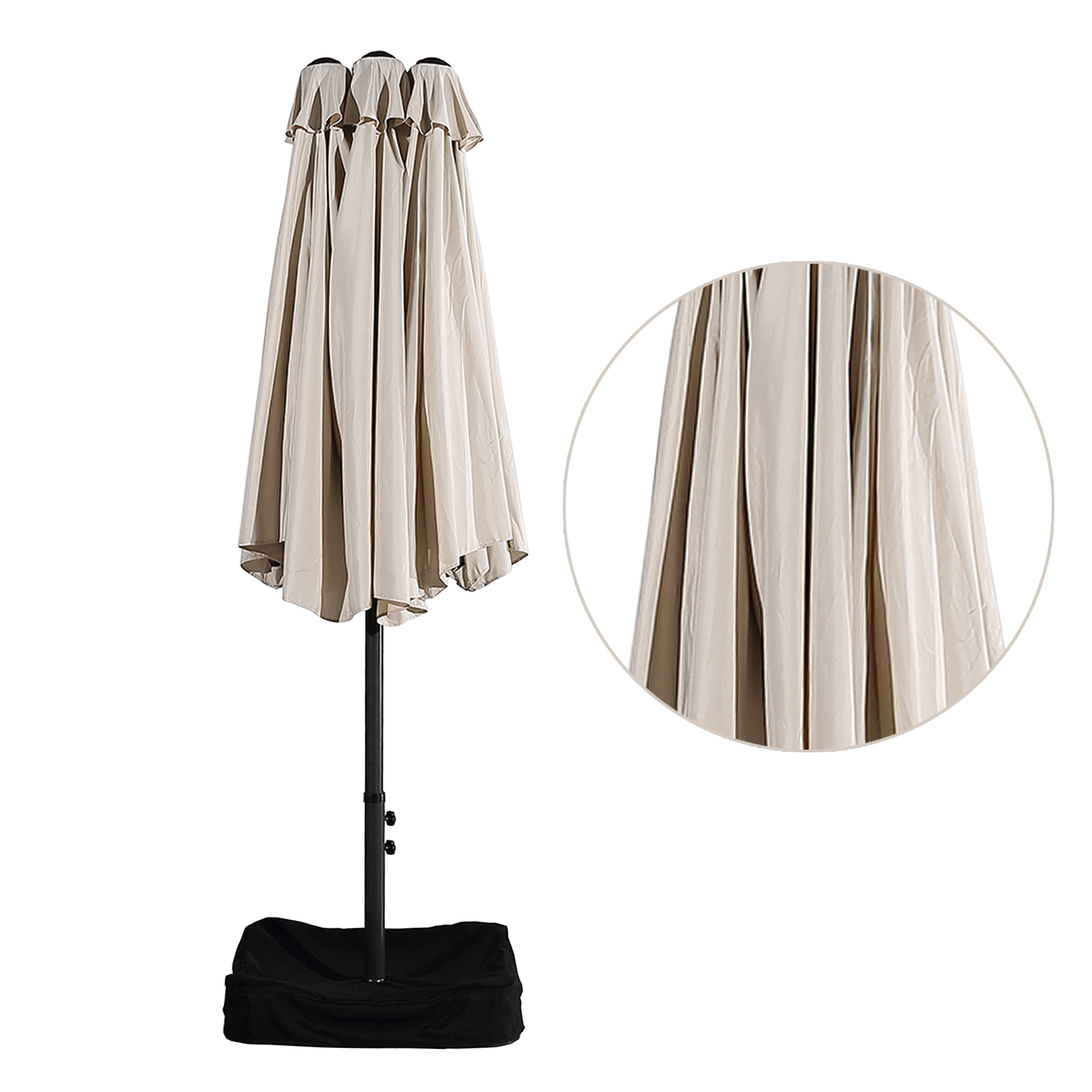 15ft Patio Steel Rectangular Double-Sided Market Umbrella With Base, Classic Design or Solar LED Lights Options,UV Sun Protection & Easy Crank for Deck Pool Patio.