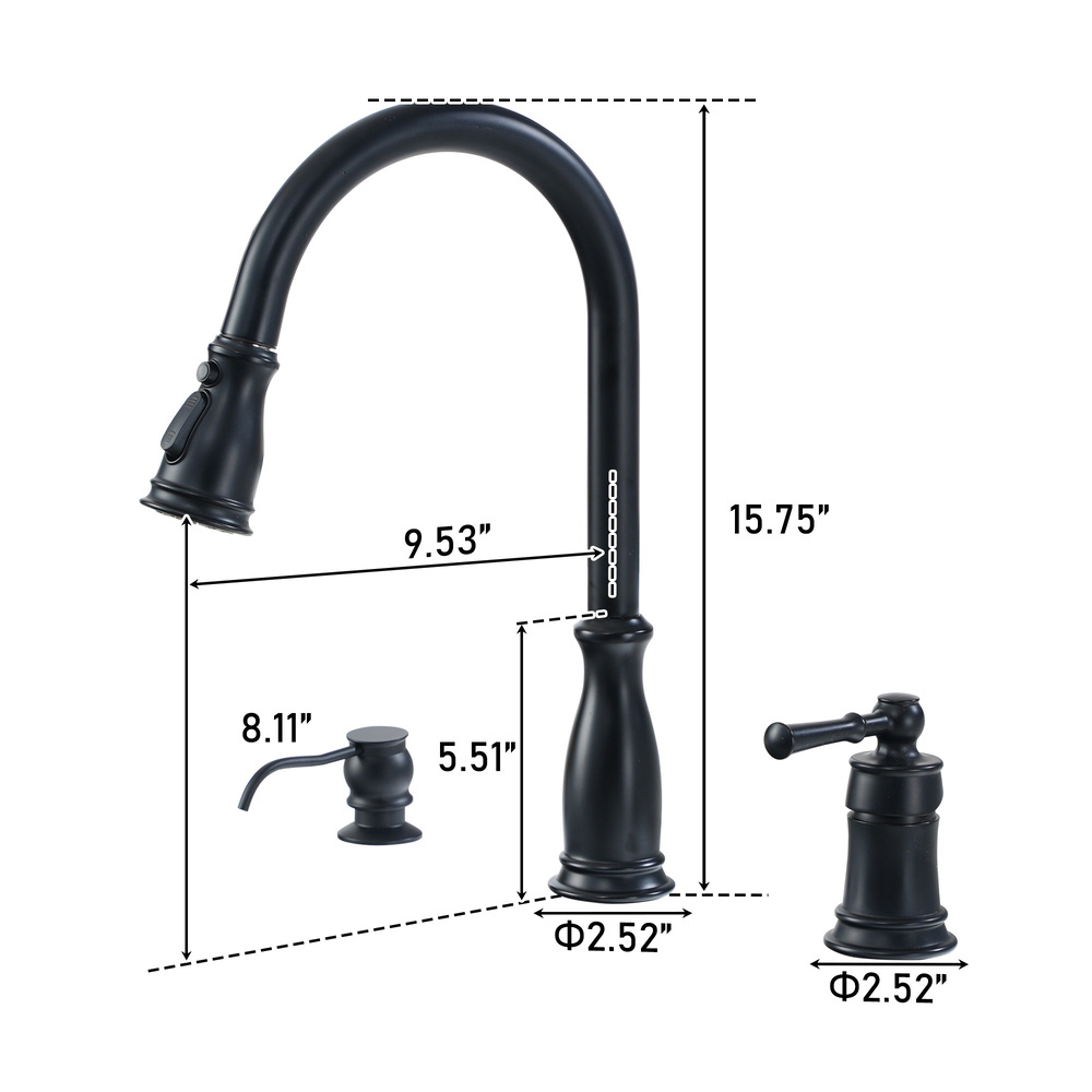 3-Hole Widespread Single-Handle Kitchen Faucet with 360° Swivel and 3-Function Spray
