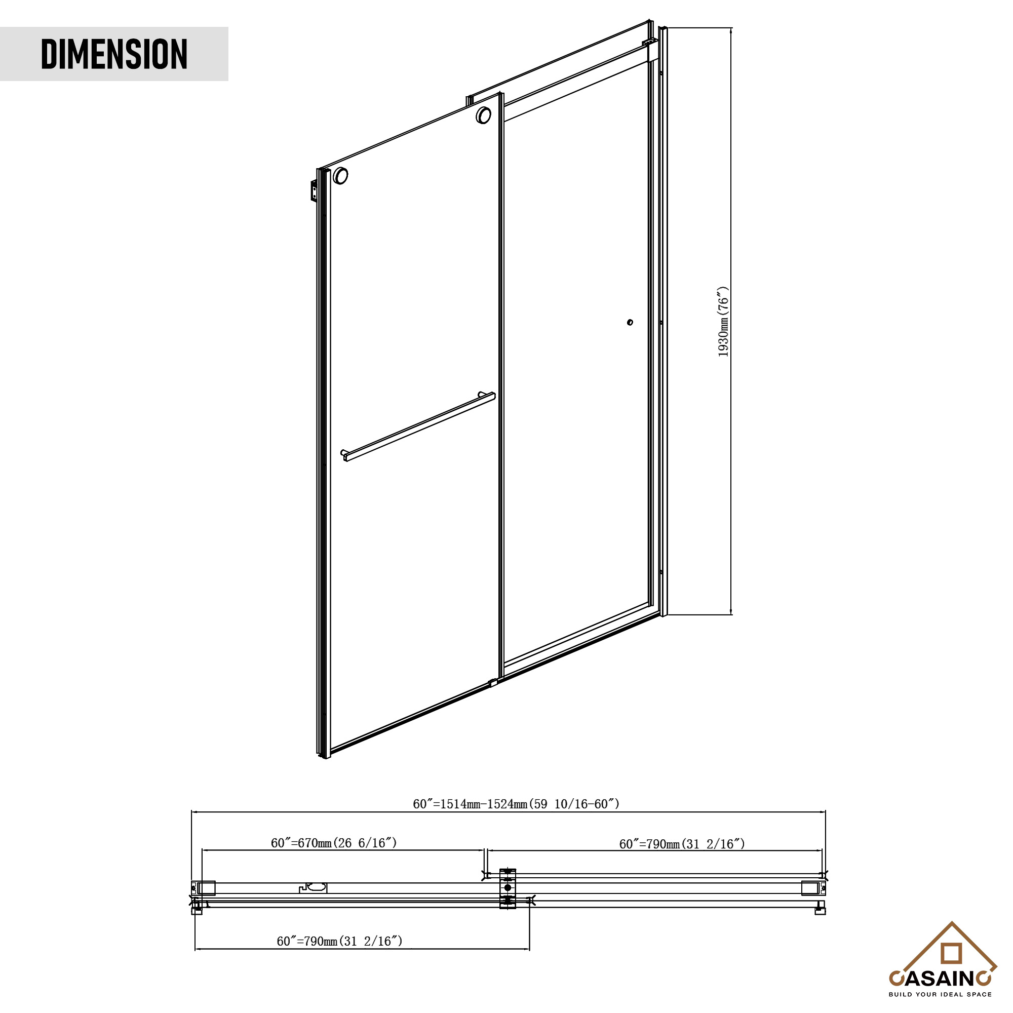 60"x76" Frameless Double Sliding Shower Door in Chrome/Brushed Nickel/Matte Black