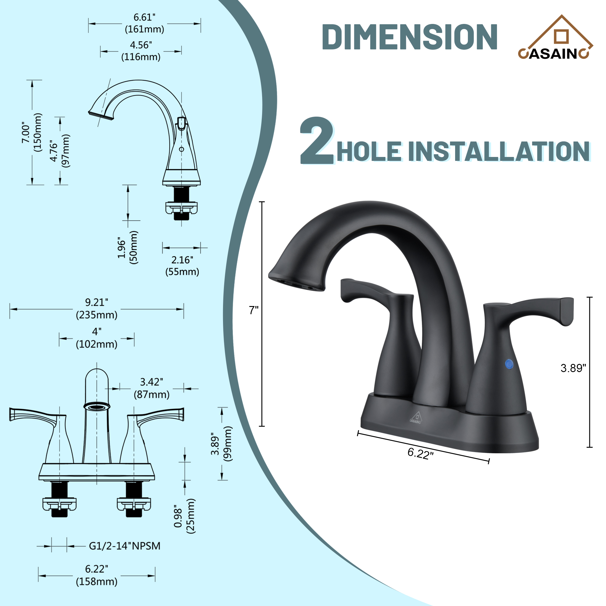 Casainc 4 Inch 2-Handle Centerset Bathroom Sink Faucet Vanity Faucet for Bathroom Sink