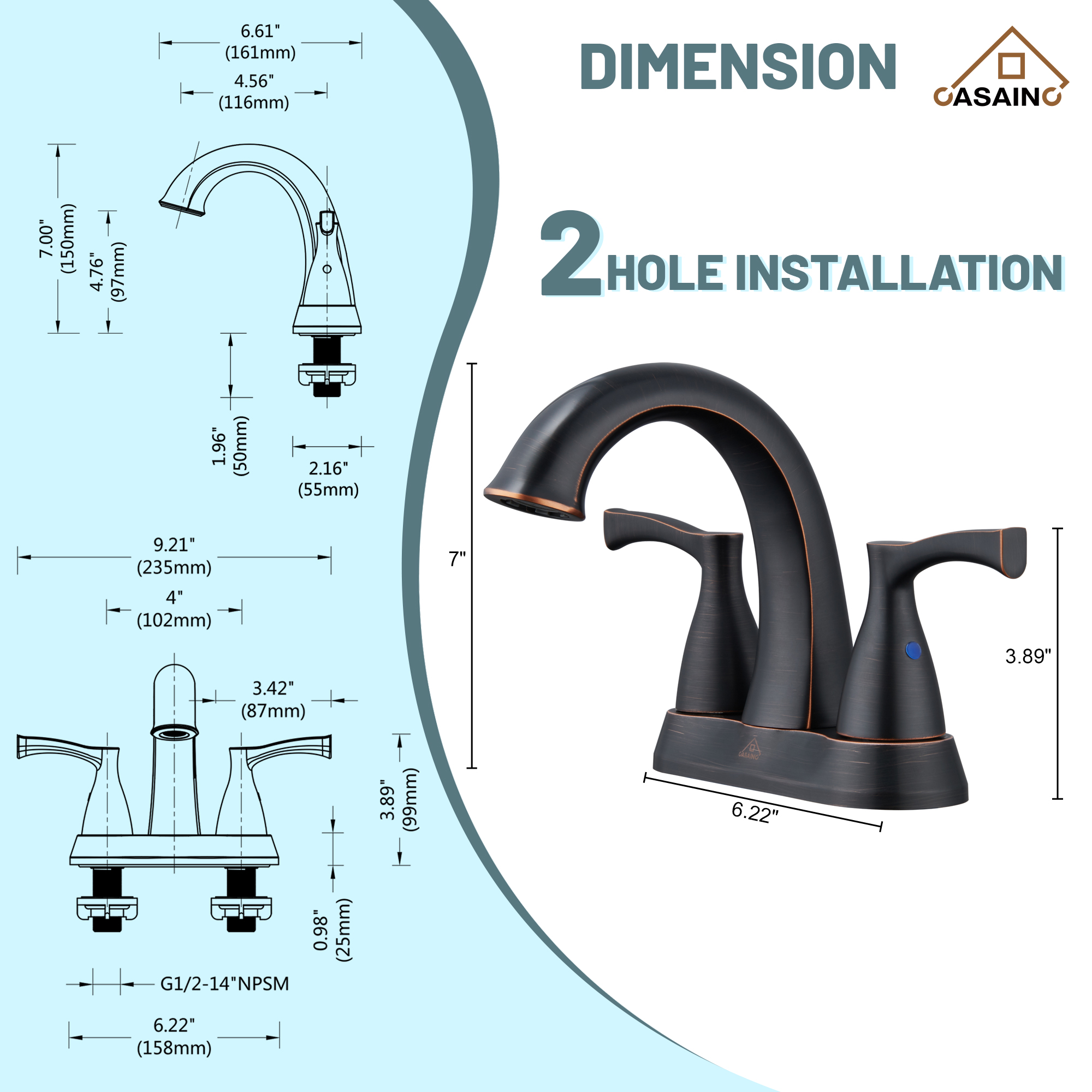 Casainc 4 Inch 2-Handle Centerset Bathroom Sink Faucet Vanity Faucet for Bathroom Sink