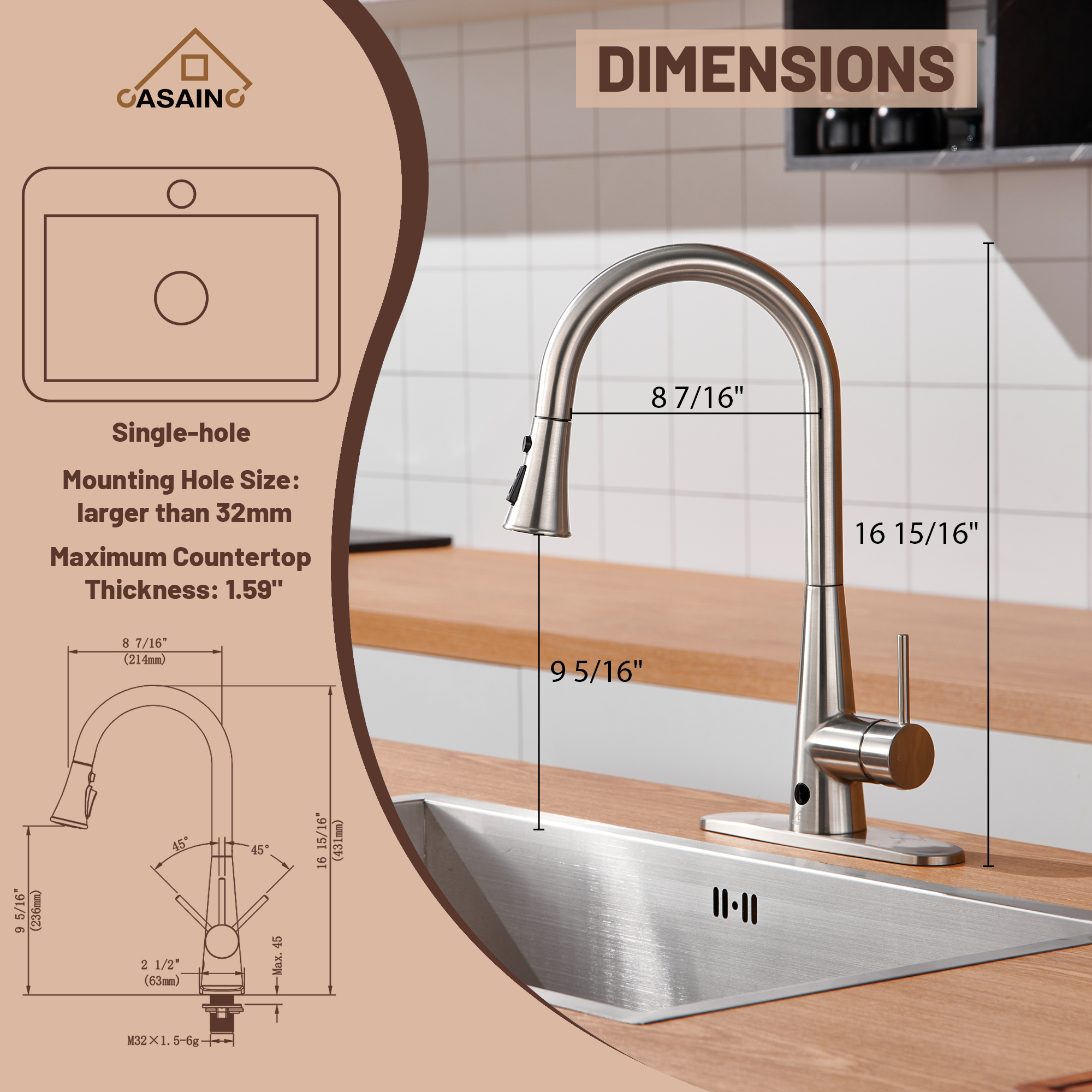 Single Handle Pull Down Sprayer Kitchen Faucet with Touchless Sensor,Dual Function