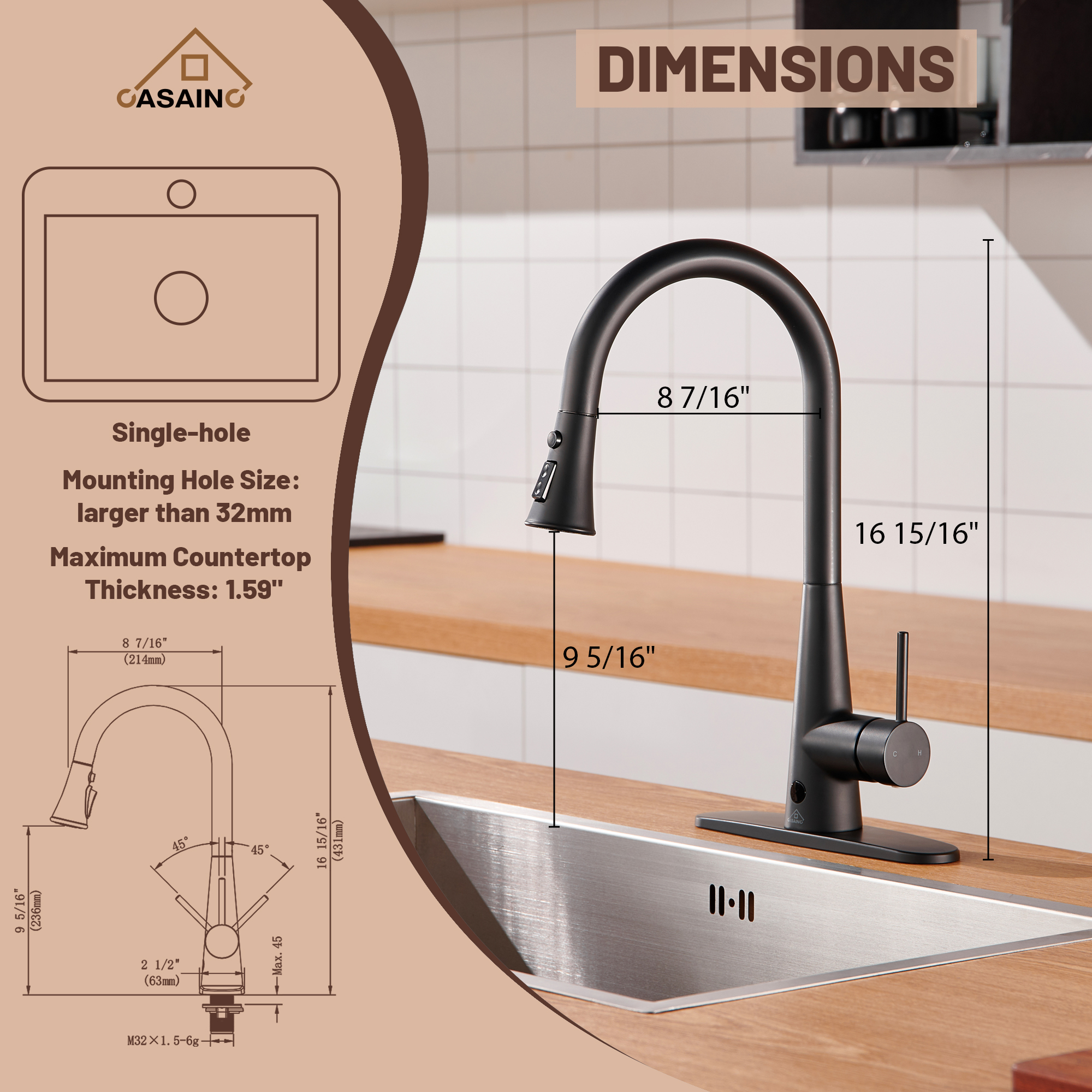 Single Handle Pull Down Sprayer Kitchen Faucet with Touchless Sensor,Dual Function