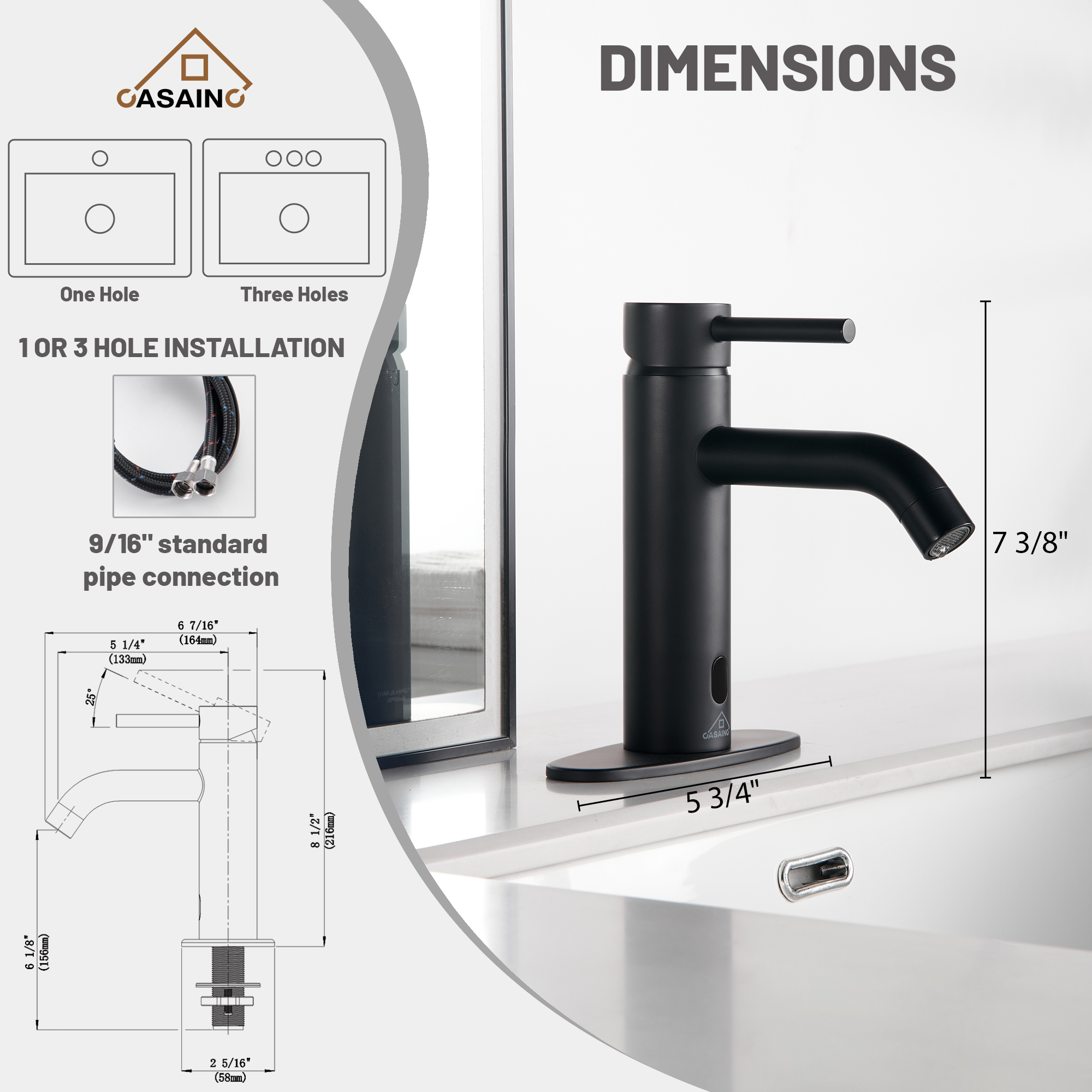 Single Handle Bathroom Basin Faucet with Pop-Up Drain, Infrared Sensor, Modern Design