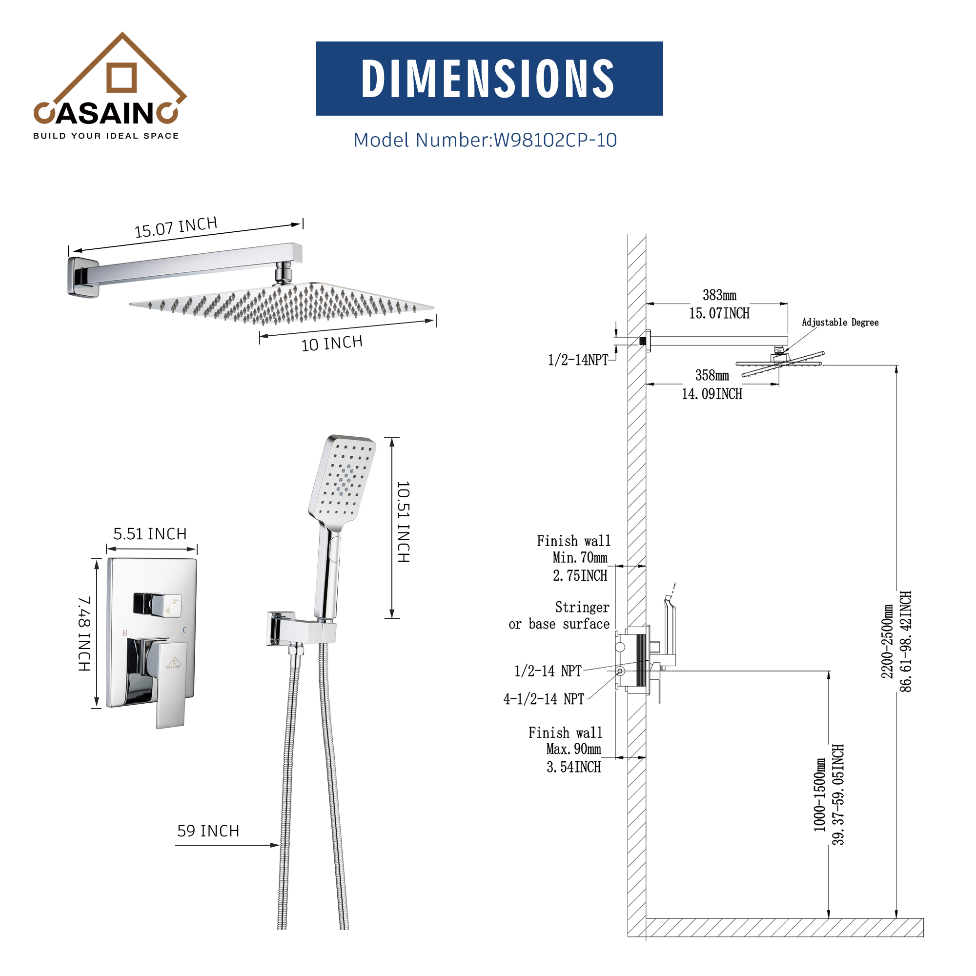 10"/12" Rain Shower Systems With Handheld & Pressure Balanced Valve
