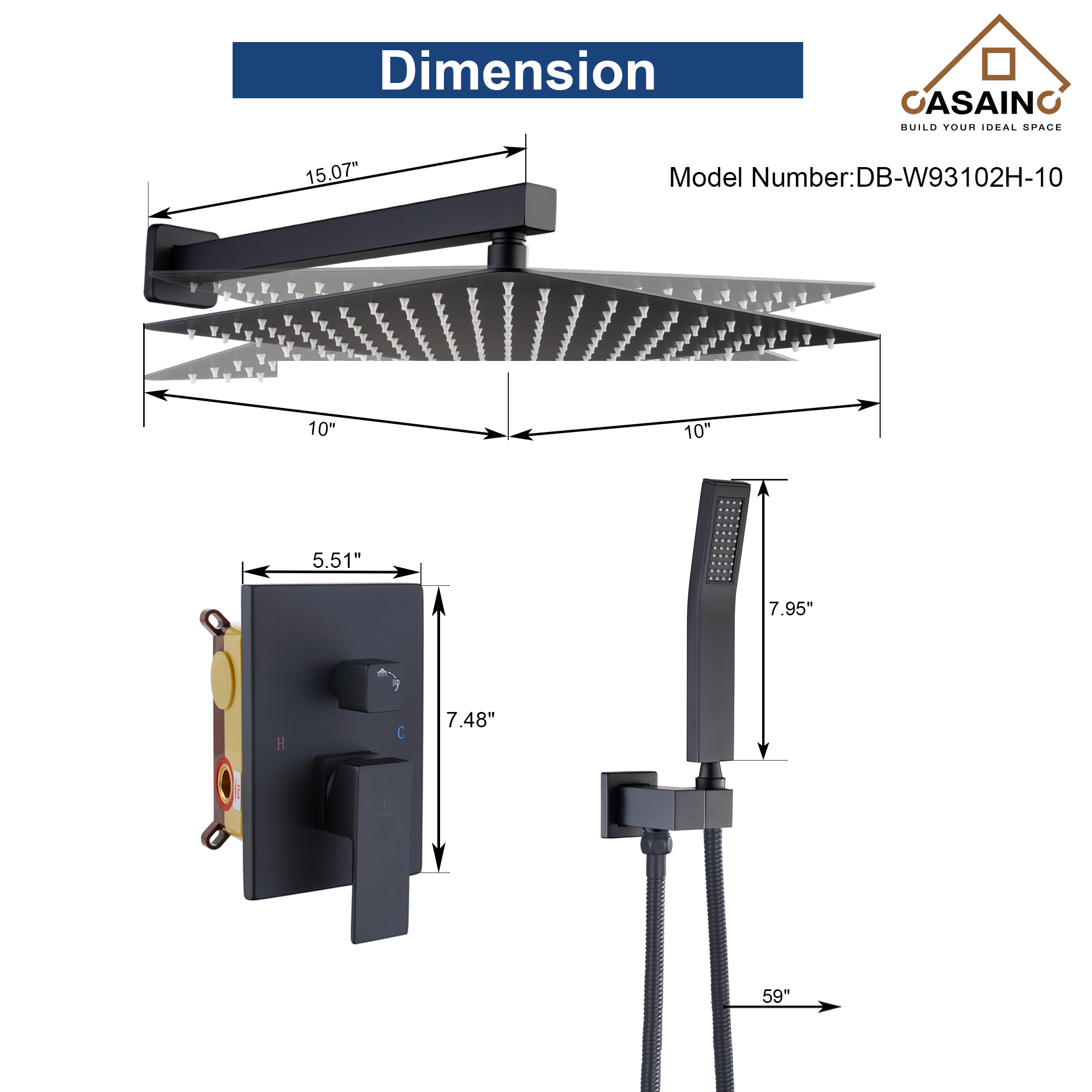 10"/12" Wall Mount Rainfall Shower Head System with Hand Shower