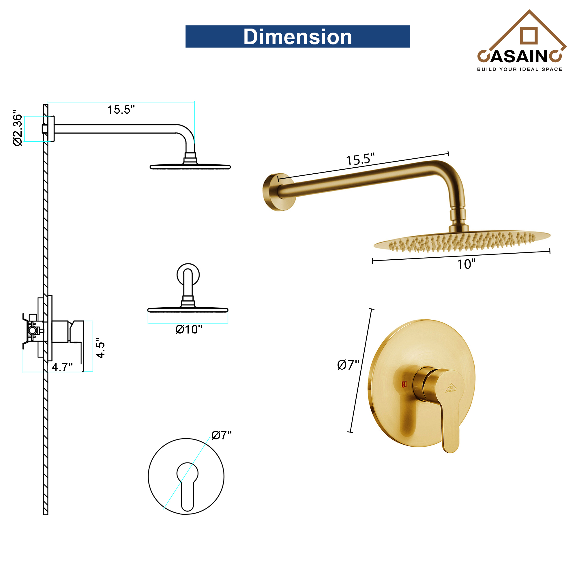10" Wall Mount Round Shower Faucet Rain Shower System (Valve Included)