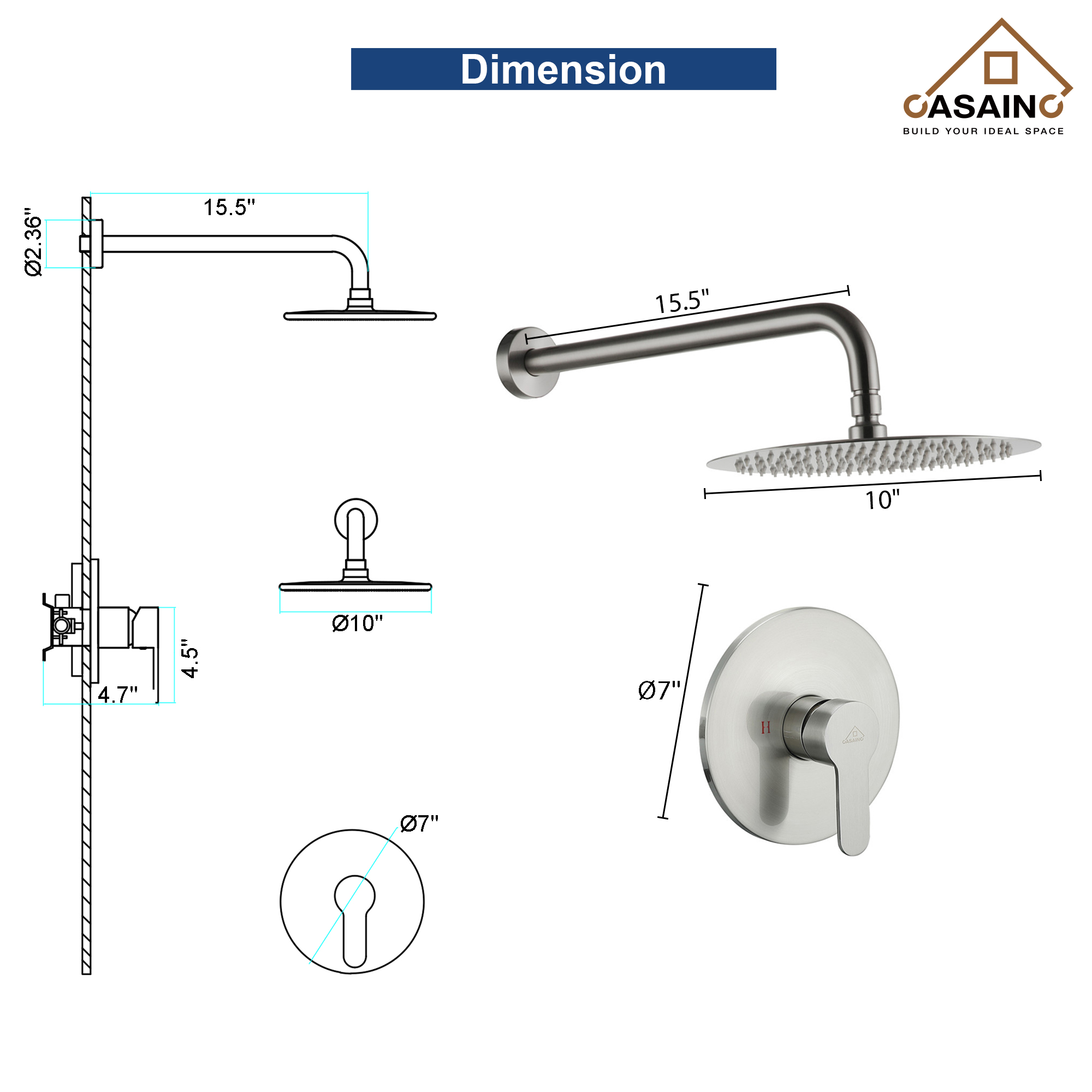 10" Wall Mount Round Shower Faucet Rain Shower System (Valve Included)