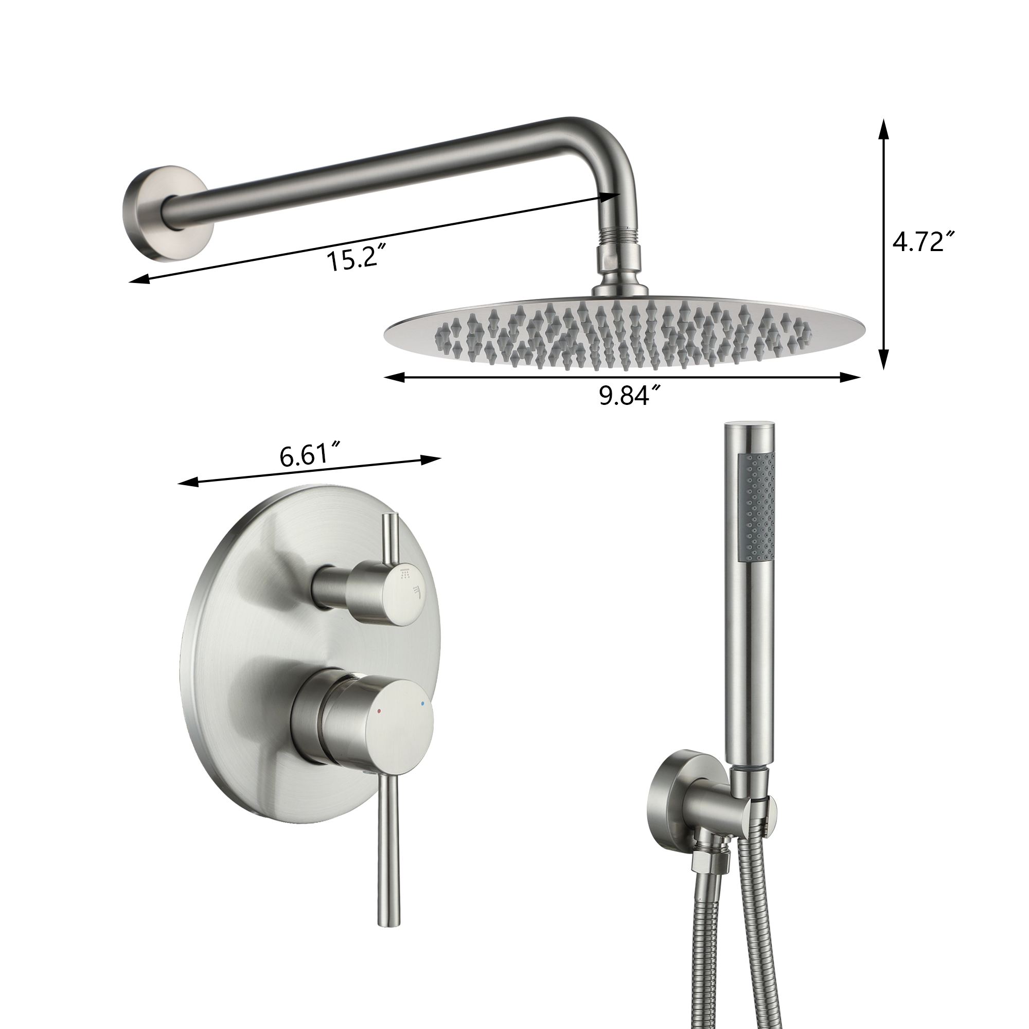 10-inch 2-Function Wall-Mounted Rain Shower System with Hand Shower
