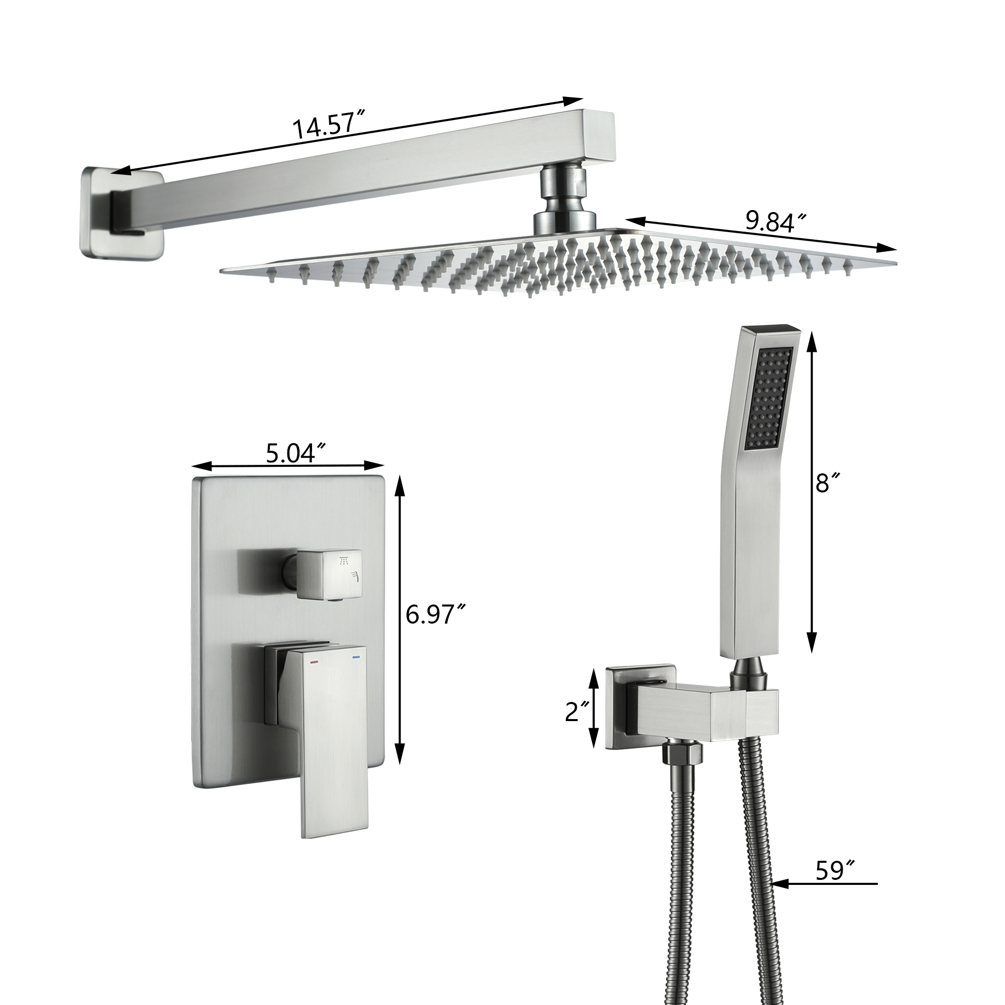 10-inch/12-inch Wall-Mounted Shower System with Hand Shower