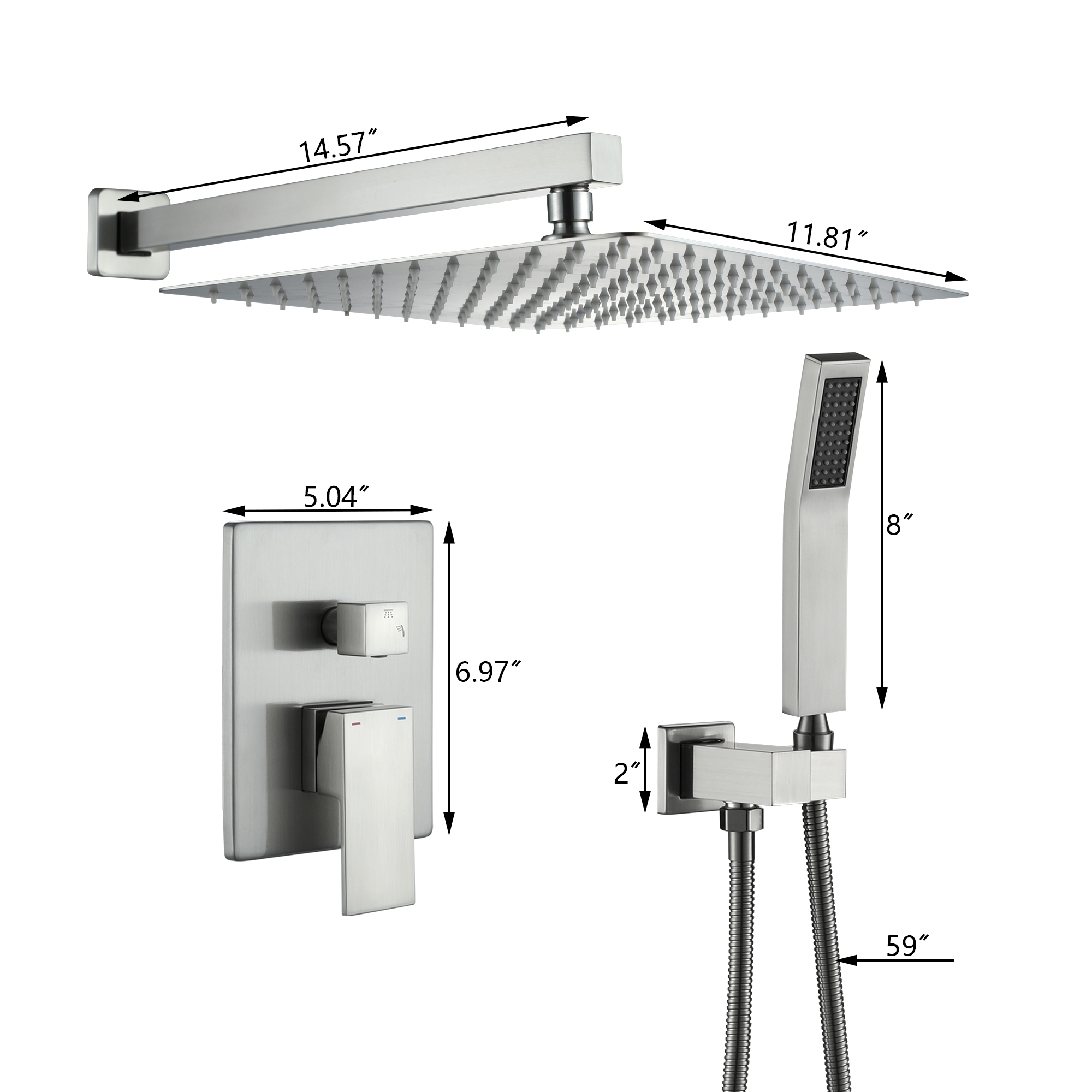 10-inch/12-inch Wall-Mounted Shower System with Hand Shower