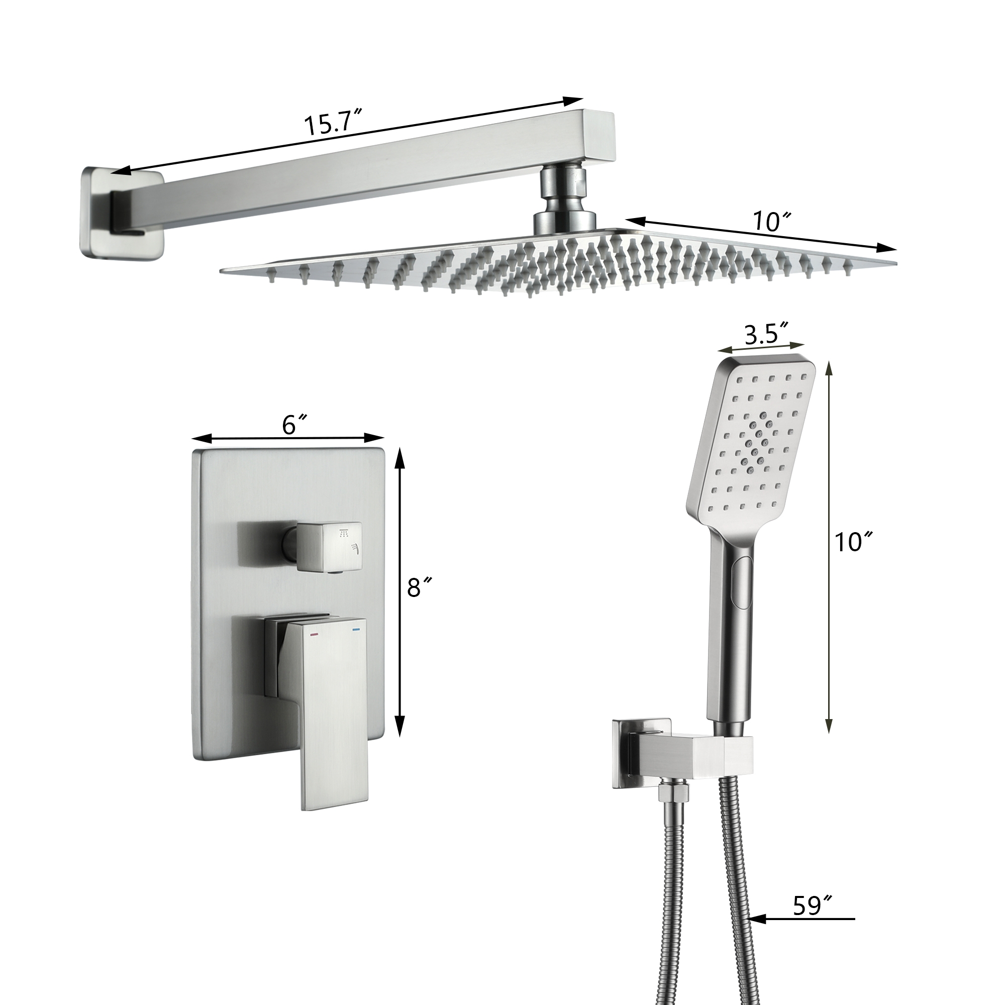 10-inch/12-inch Rain Shower System with 3-Spray Pattern Hand Shower in Brushed Nickel