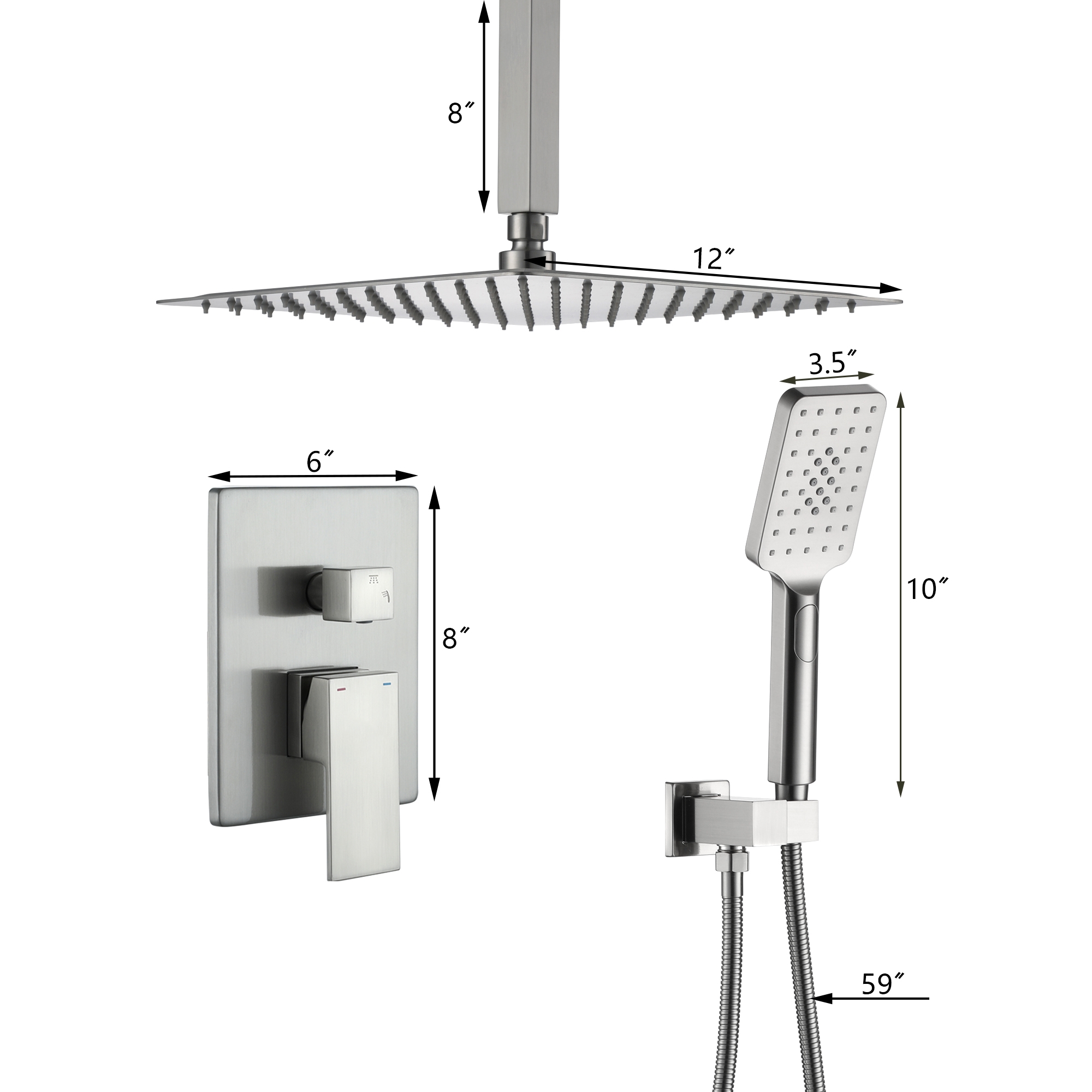 10-inch/12-inch Rain Shower System with 3-Spray Pattern Hand Shower in Brushed Nickel