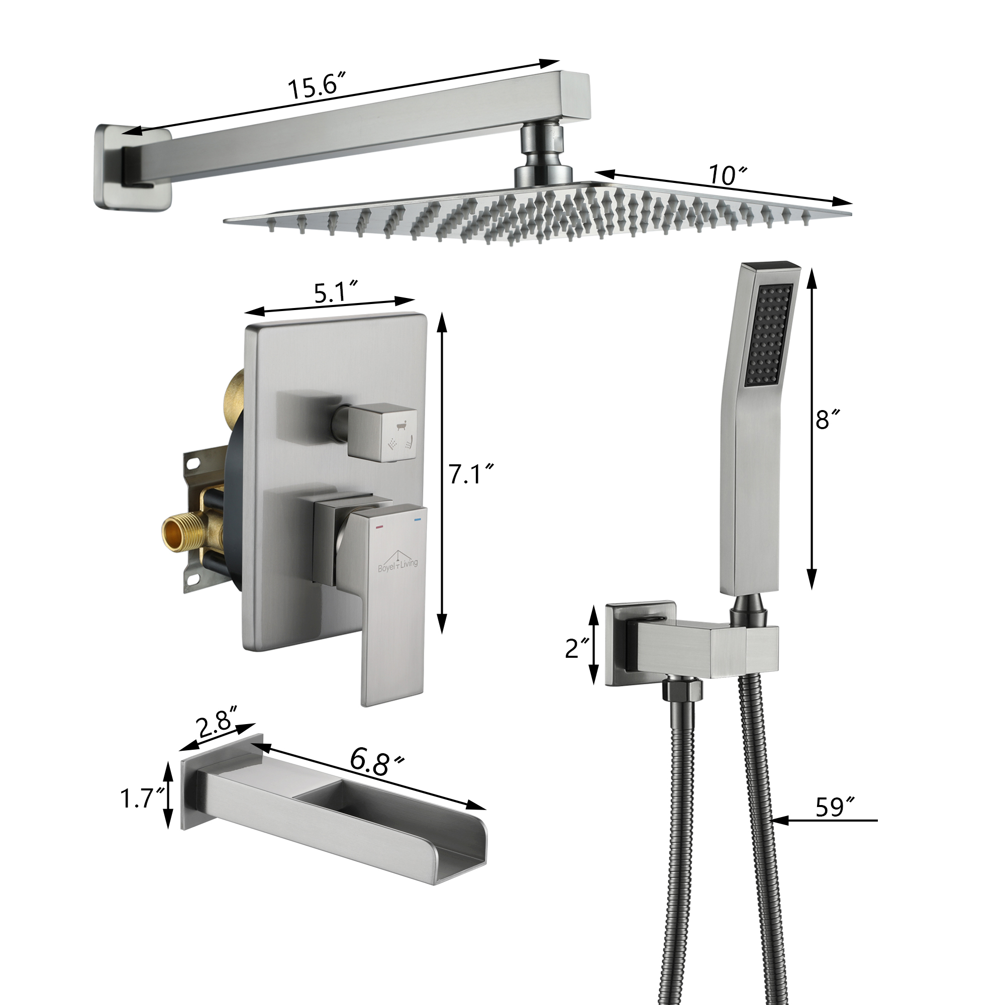 10-inch/12-inch Wall Mounted Rain Shower System with Handheld & Tub Filler