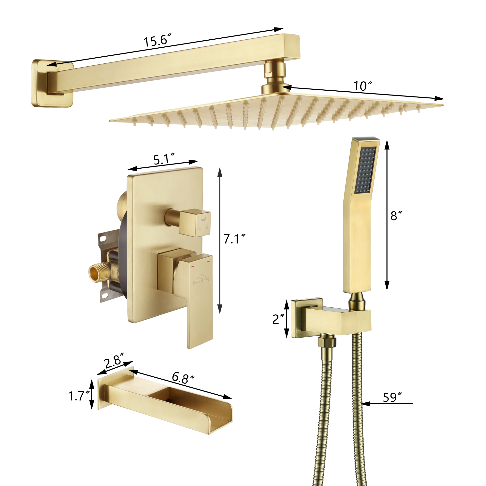 10-inch/12-inch Wall Mounted Rain Shower System with Handheld & Tub Filler